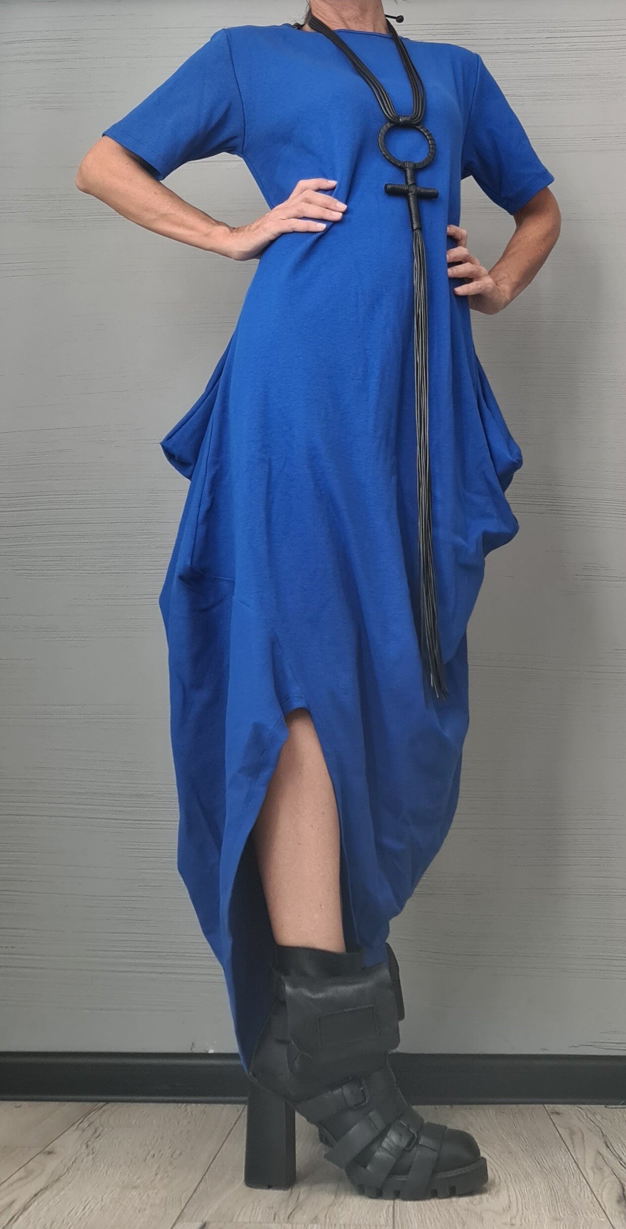 New collection Royal Blue Asymmetric Long Dress, Extravagant Fit Dress, Grunge Dress, Plus Size Clothing, Drape Dress, Loose Dress