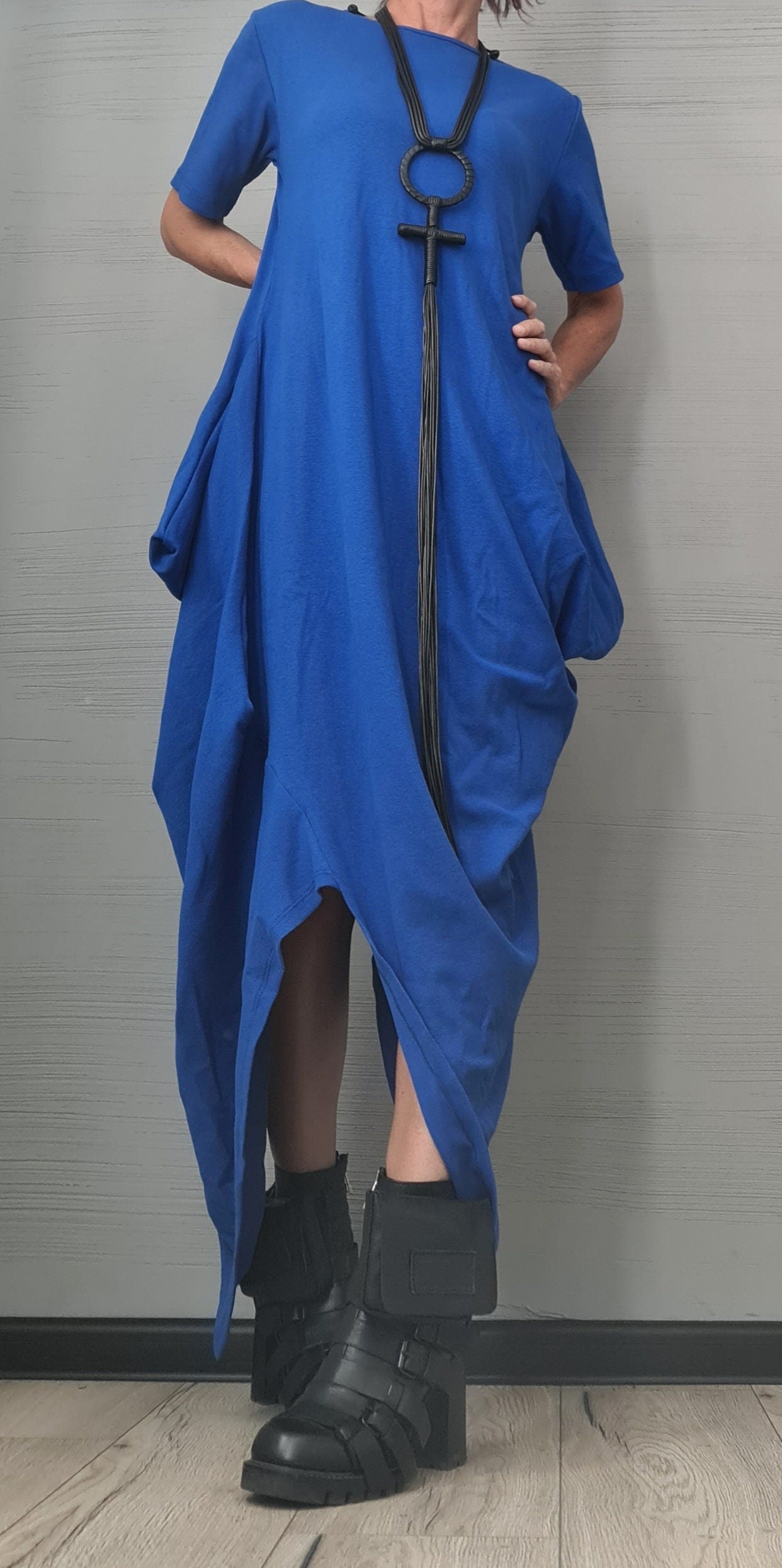 New collection Royal Blue Asymmetric Long Dress, Extravagant Fit Dress, Grunge Dress, Plus Size Clothing, Drape Dress, Loose Dress