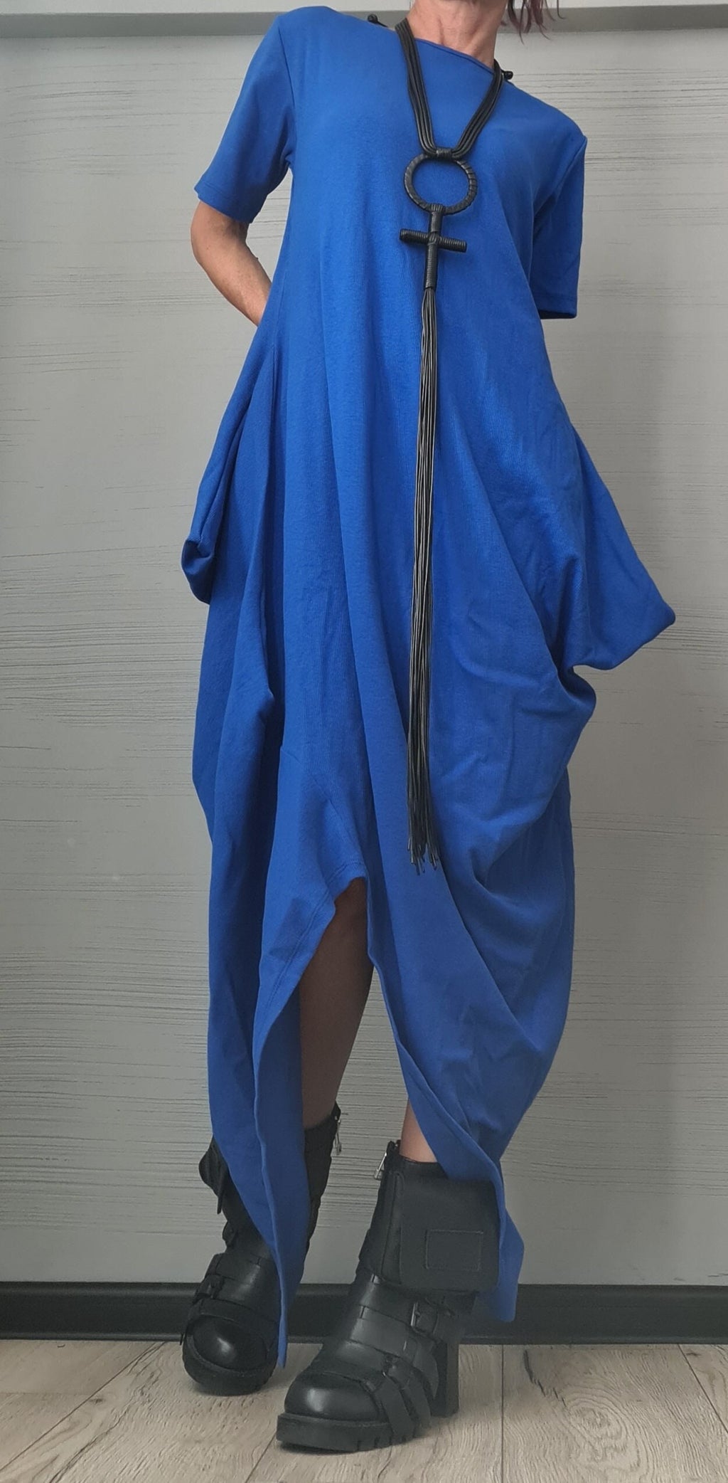 New collection Royal Blue Asymmetric Long Dress, Extravagant Fit Dress, Grunge Dress, Plus Size Clothing, Drape Dress, Loose Dress