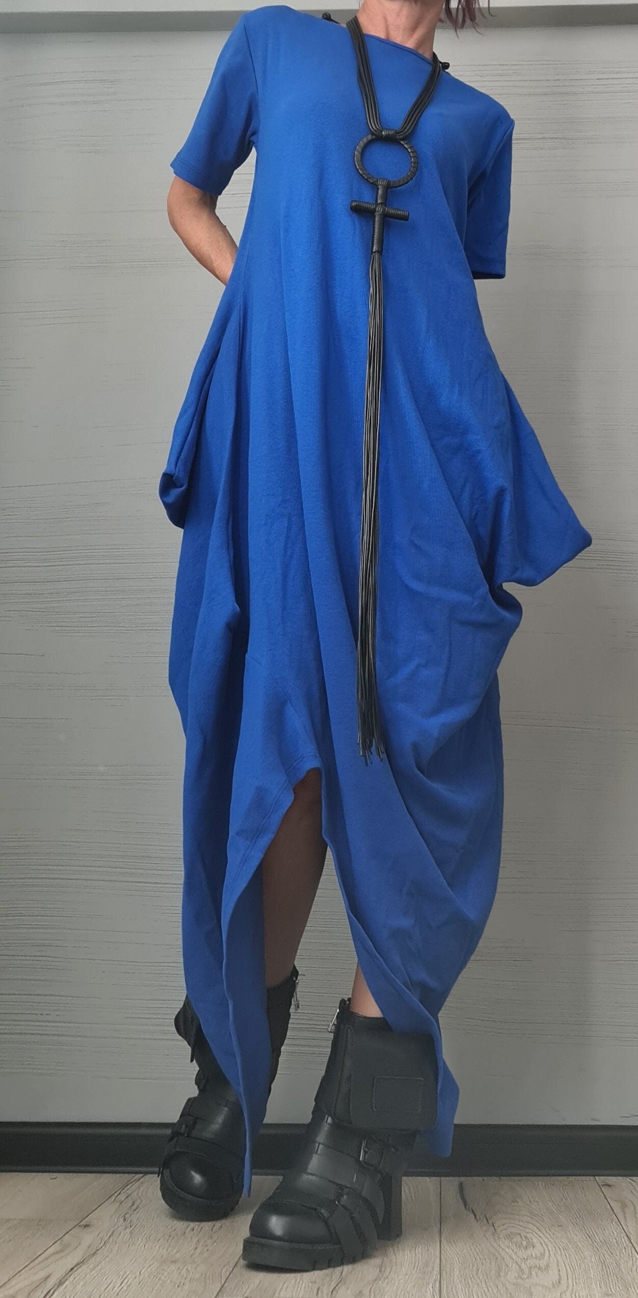 New collection Royal Blue Asymmetric Long Dress, Extravagant Fit Dress, Grunge Dress, Plus Size Clothing, Drape Dress, Loose Dress