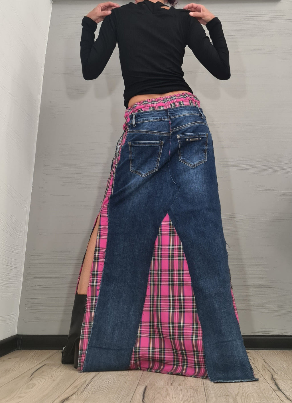 New collection Extravagant Long Skirt, Denim Pink Square Skirt, Deconstructed Avant Garde Skirt