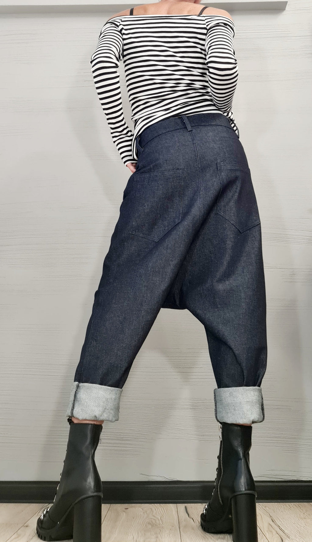 Casual Denim Harem Pants, Extravagant Pants, Unisex Denim, Women Denim Harem, DRESSSHOESCODE