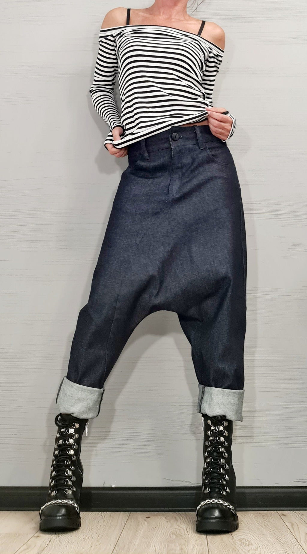 Casual Denim Harem Pants, Extravagant Pants, Unisex Denim, Women Denim Harem, DRESSSHOESCODE