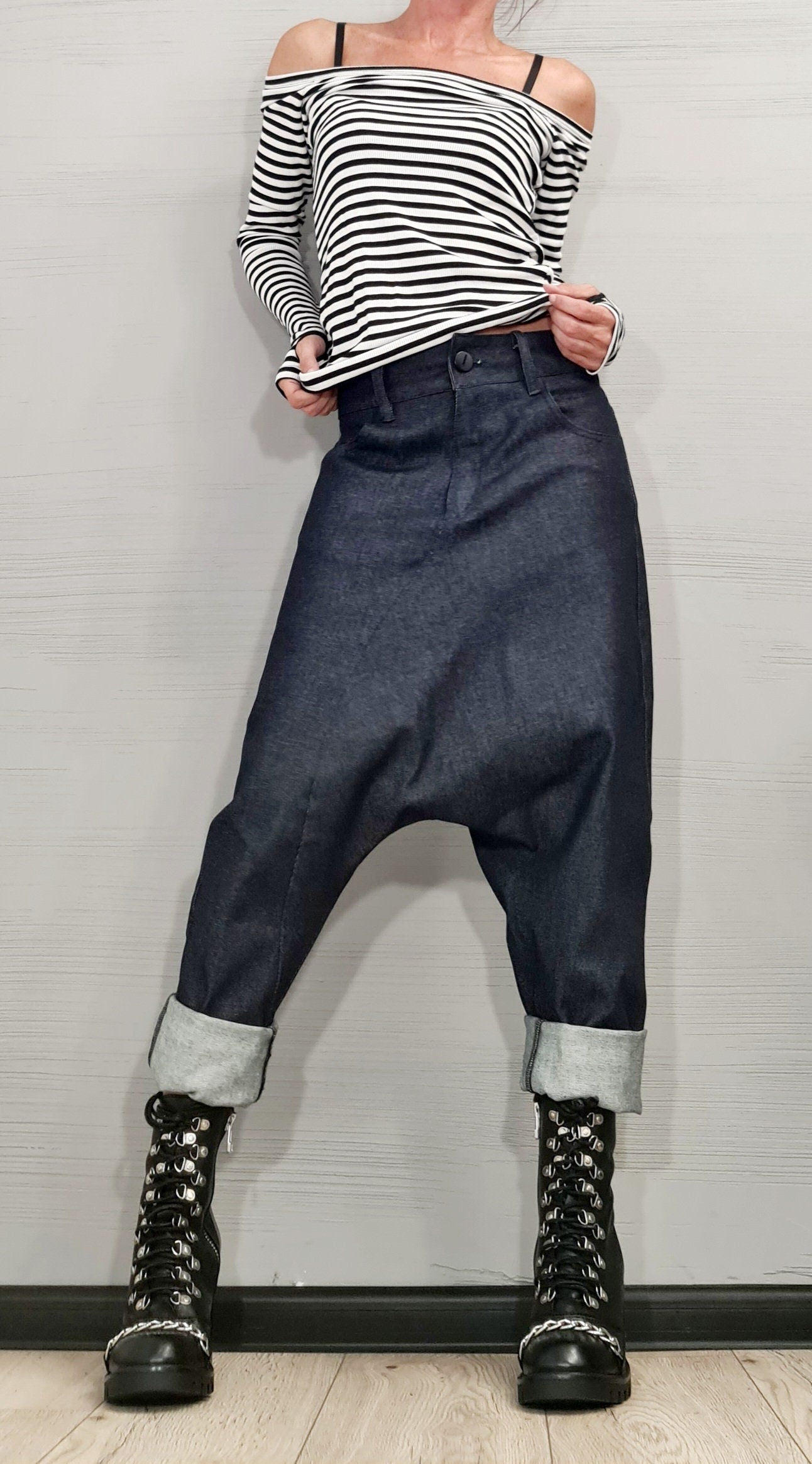 Casual Denim Harem Pants, Extravagant Pants, Unisex Denim, Women Denim Harem, DRESSSHOESCODE