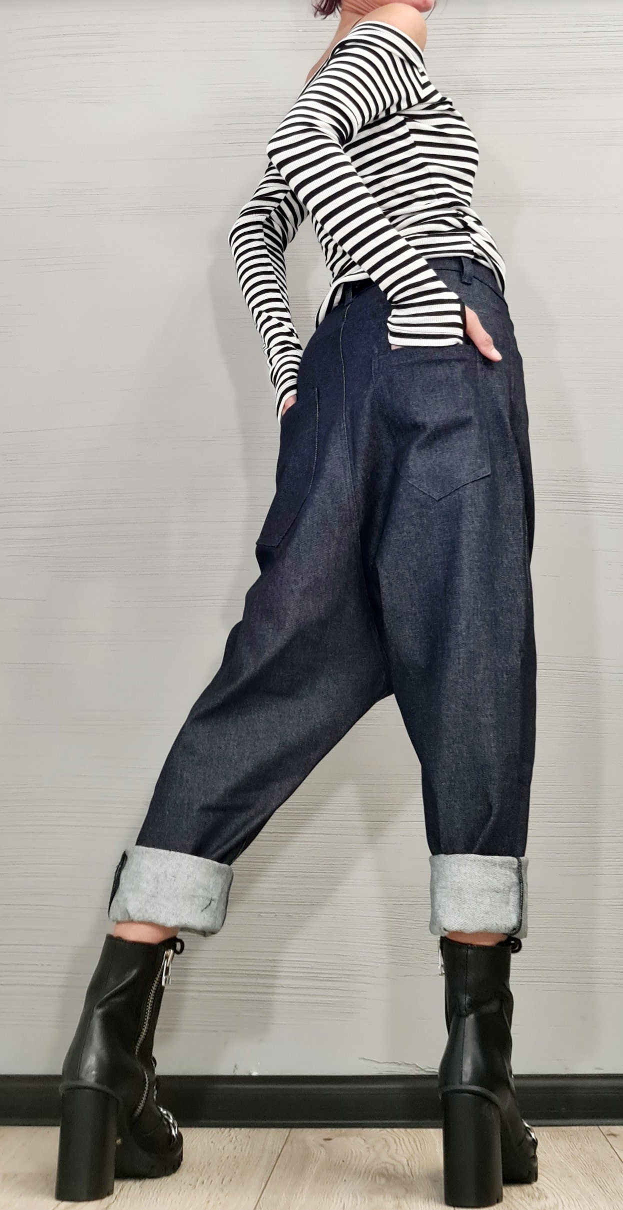 Casual Denim Harem Pants, Extravagant Pants, Unisex Denim, Women Denim Harem, DRESSSHOESCODE