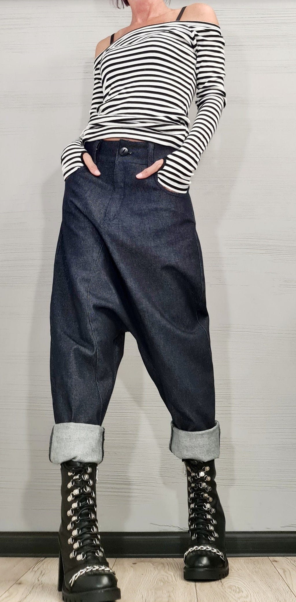 Casual Denim Harem Pants, Extravagant Pants, Unisex Denim, Women Denim Harem, DRESSSHOESCODE