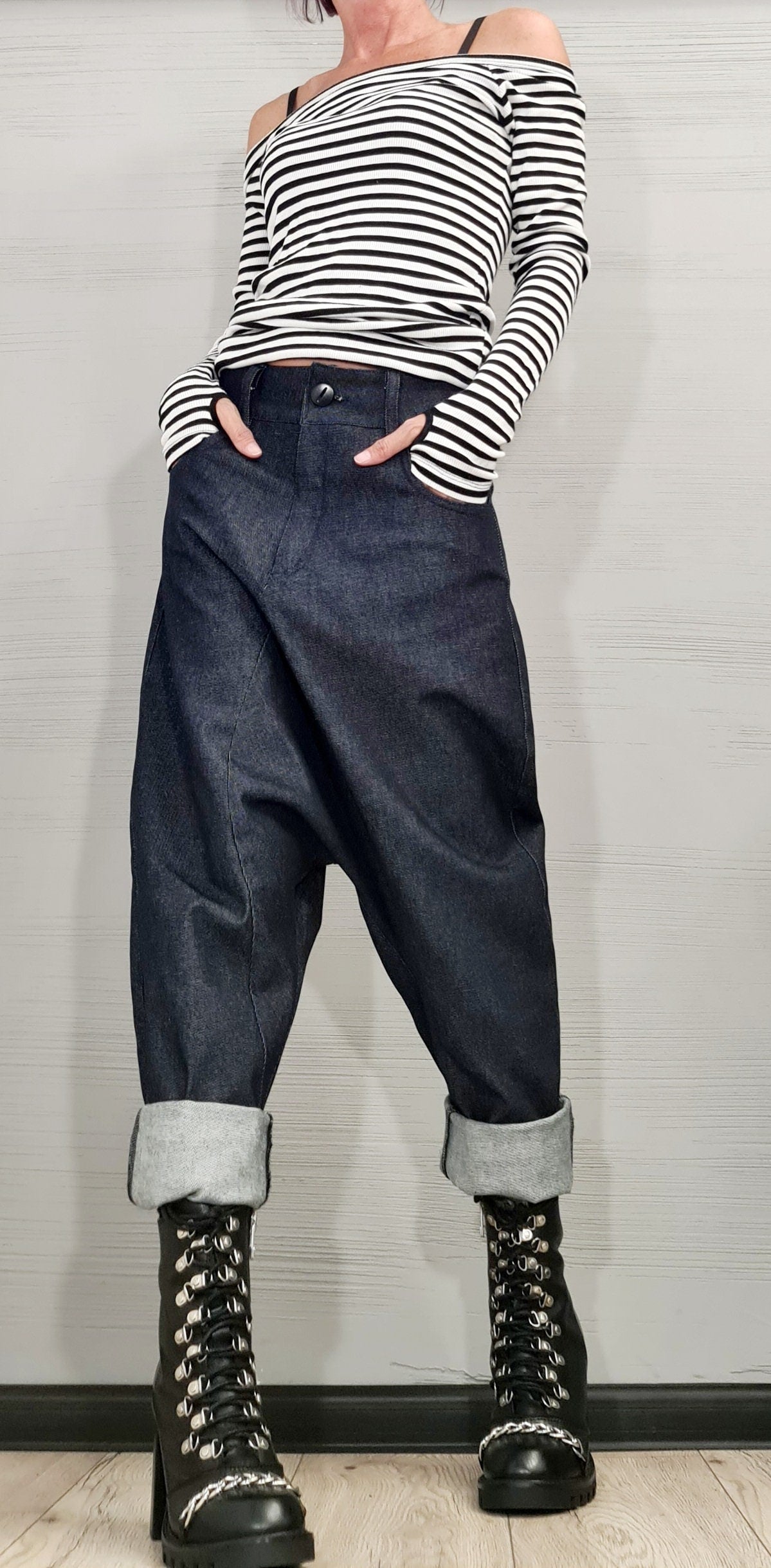 Casual Denim Harem Pants, Extravagant Pants, Unisex Denim, Women Denim Harem, DRESSSHOESCODE