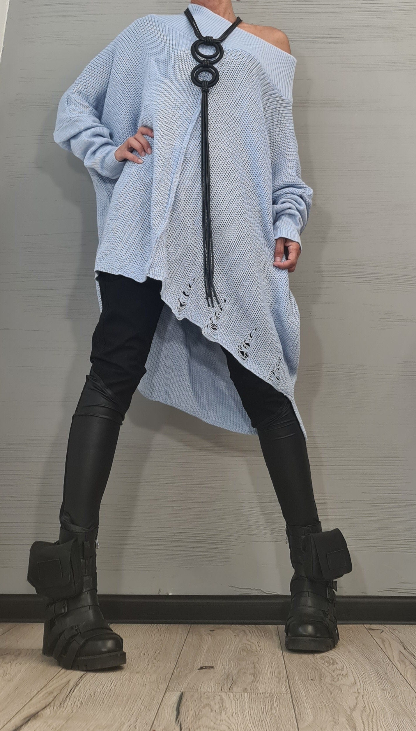 Asymmetrical Tunic, Avant Garde Tunic, Knitted Tunic, Gothic tunic, Loose Long Sleeve Top, Dressshoescode