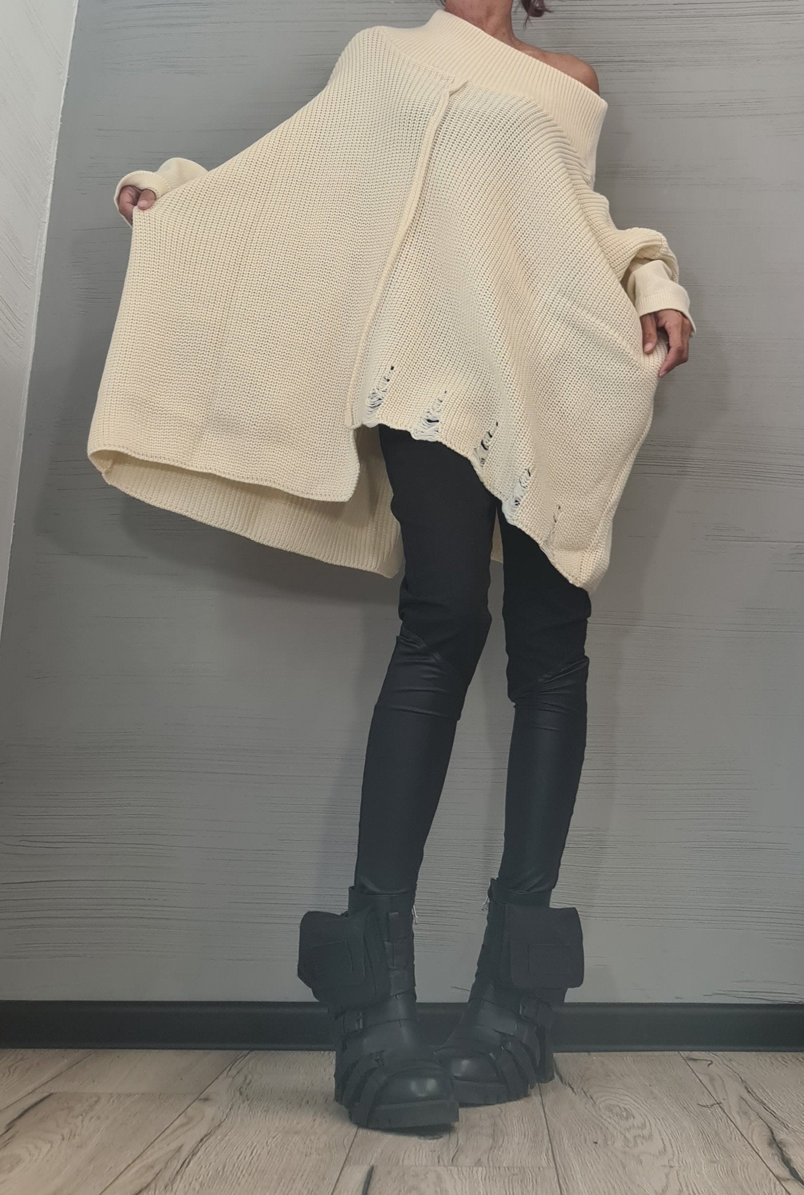 Asymmetrical Tunic, Avant Garde Tunic, Knitted Tunic, Gothic tunic, Loose Long Sleeve Top, Dressshoescode