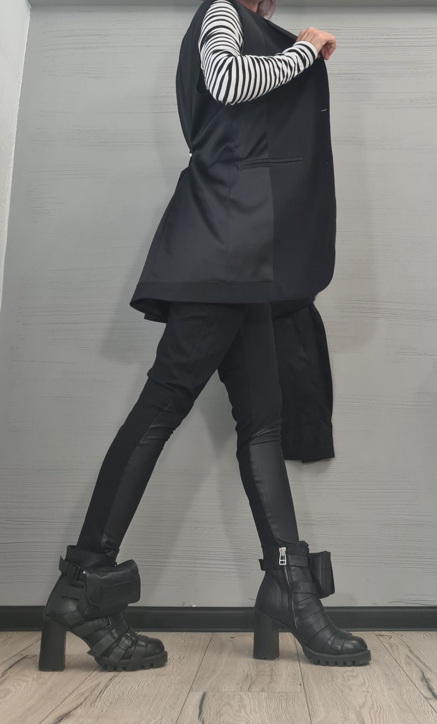 Gothic Vest, Asymmetric Vest, Black Sleeveless Vest, Long Short Vest, Extravagant Vest, Designer Vest