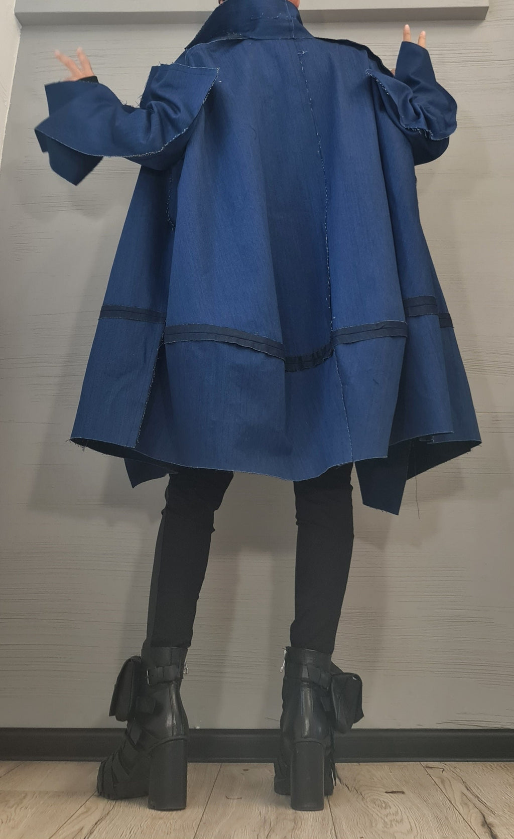 Extravagant Trench coat, Denim Trench coat, Plus Size Clothing, Oversize Trench coat Statement Outerwear