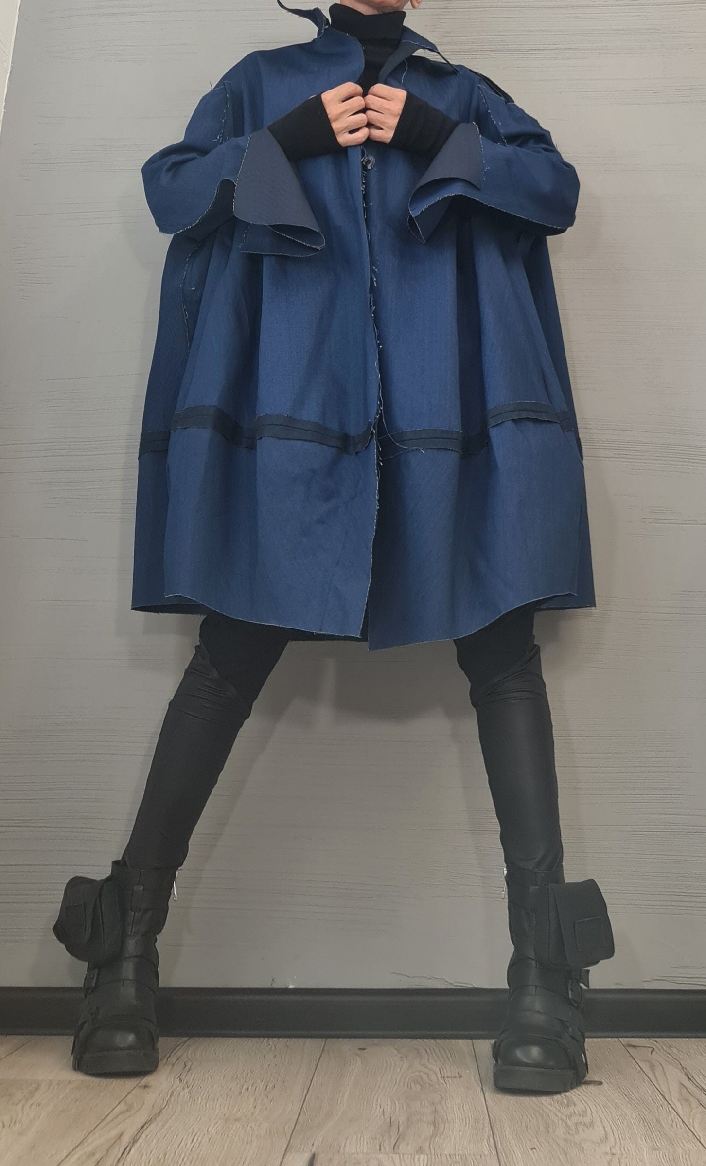 Extravagant Trench coat, Denim Trench coat, Plus Size Clothing, Oversize Trench coat Statement Outerwear