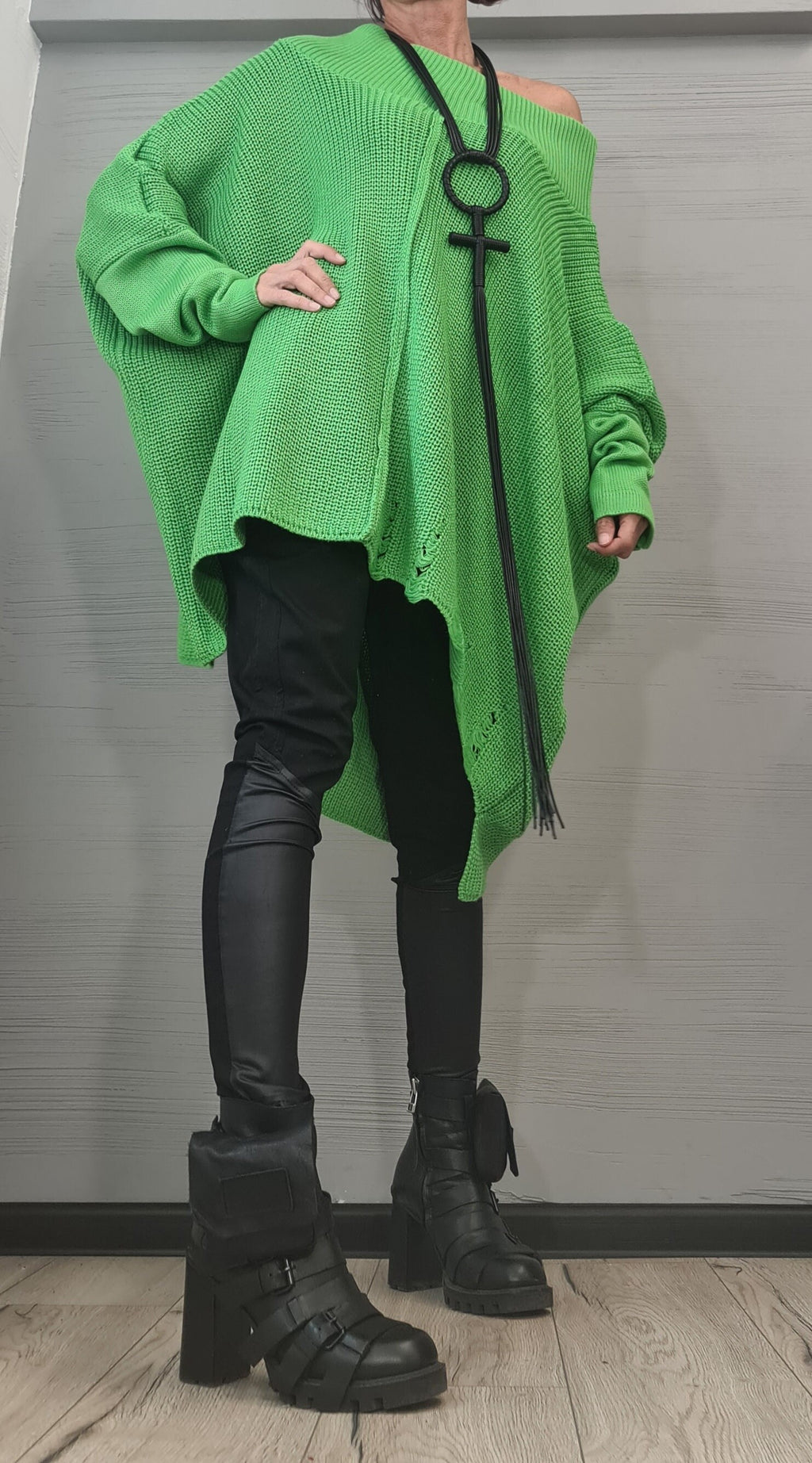 Asymmetrical Tunic, Avant Garde Tunic, Knitted Green Tunic, Gothic tunic, Loose Long Sleeve Top, Dressshoescode