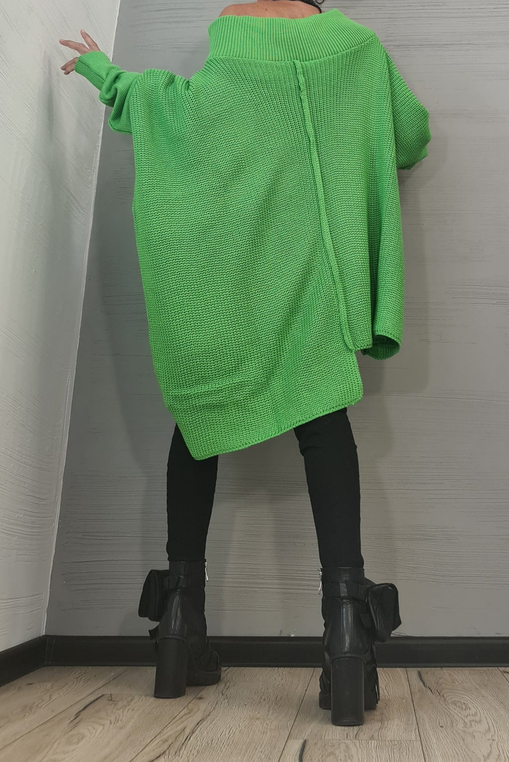 Asymmetrical Tunic, Avant Garde Tunic, Knitted Green Tunic, Gothic tunic, Loose Long Sleeve Top, Dressshoescode