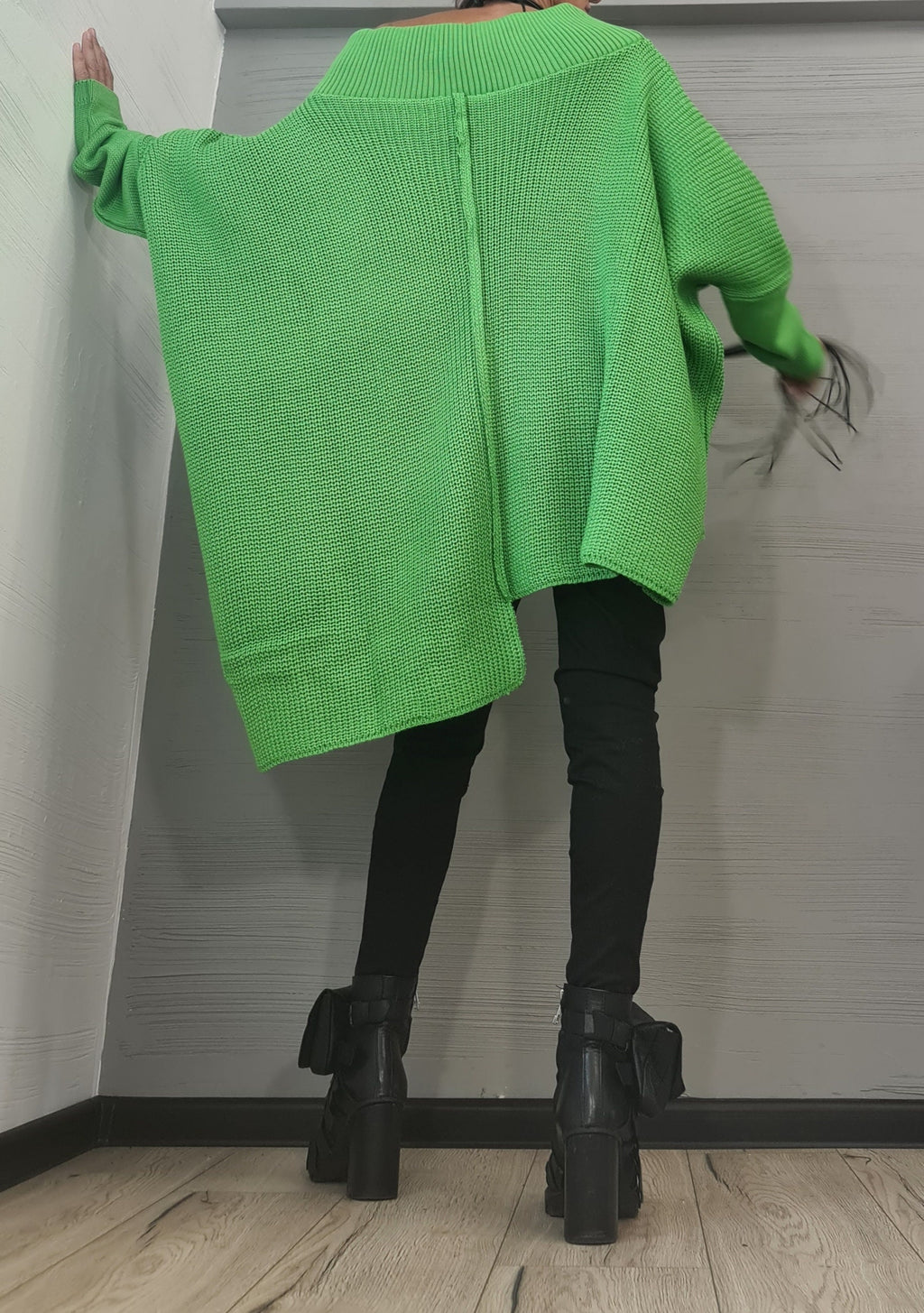 Asymmetrical Tunic, Avant Garde Tunic, Knitted Green Tunic, Gothic tunic, Loose Long Sleeve Top, Dressshoescode