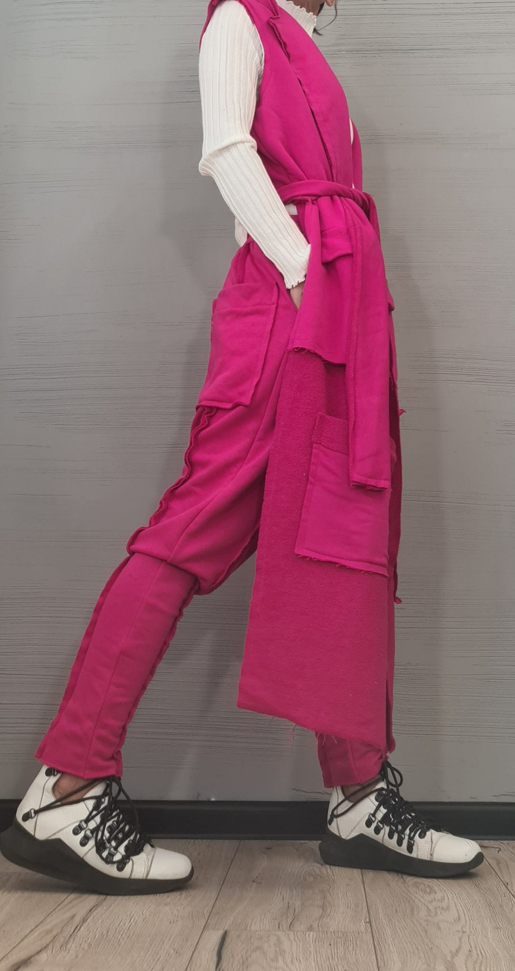 Outwear Women Set, Harem Pants, Vest Long Short, Extravagant Cotton Set, Extravagant Vest, Harem pant, Asymmetrical Set