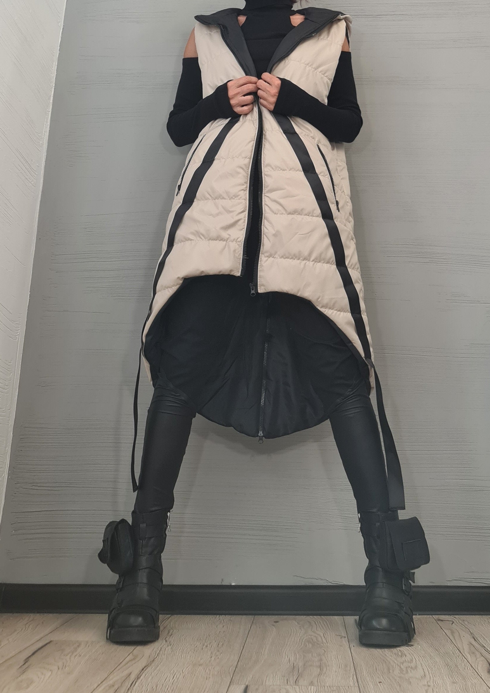 Winter Women Jacket Vest, Plus Size Clothing, Oversize Jacket, Extravagant Hooded Jacket, Avant Garde Clothing, Gothic Vest