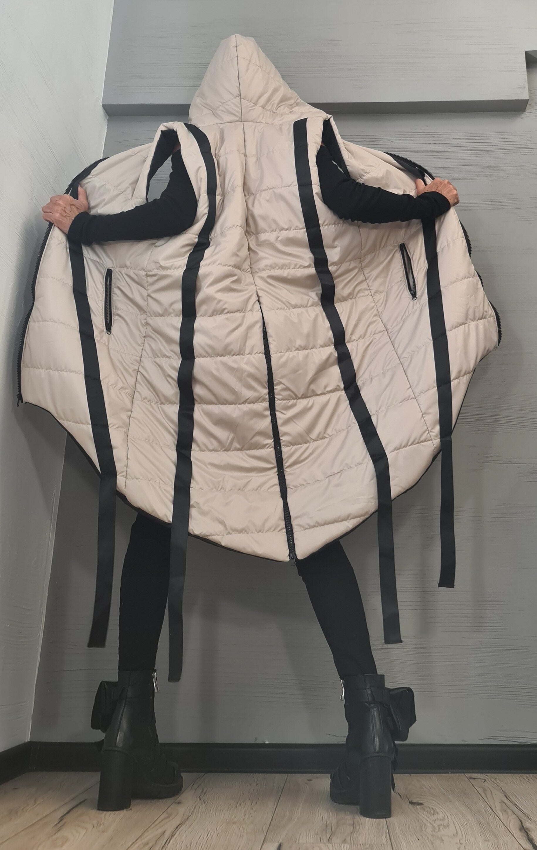 Winter Sleeveless jacket, Women Jacket Vest, Plus Size Clothing, Oversize Jacket, Extravagant Hooded Jacket, Avant Garde Clothing