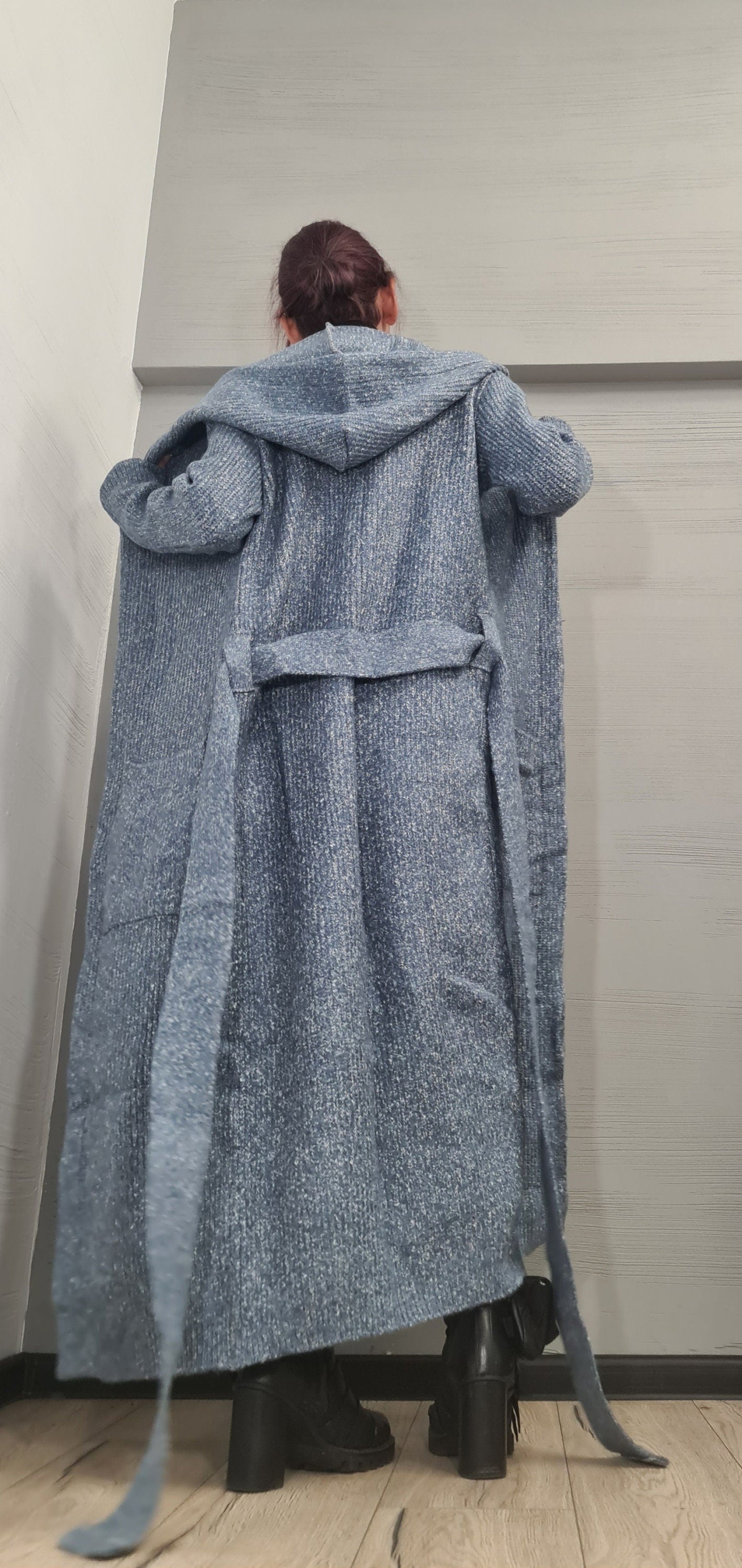 Hooded Cardigan for Women, Oversize Winter Maxi Cardigan, Cloak with Hood, Kimono Knit Cardigan Cape, Oversized Cardigan