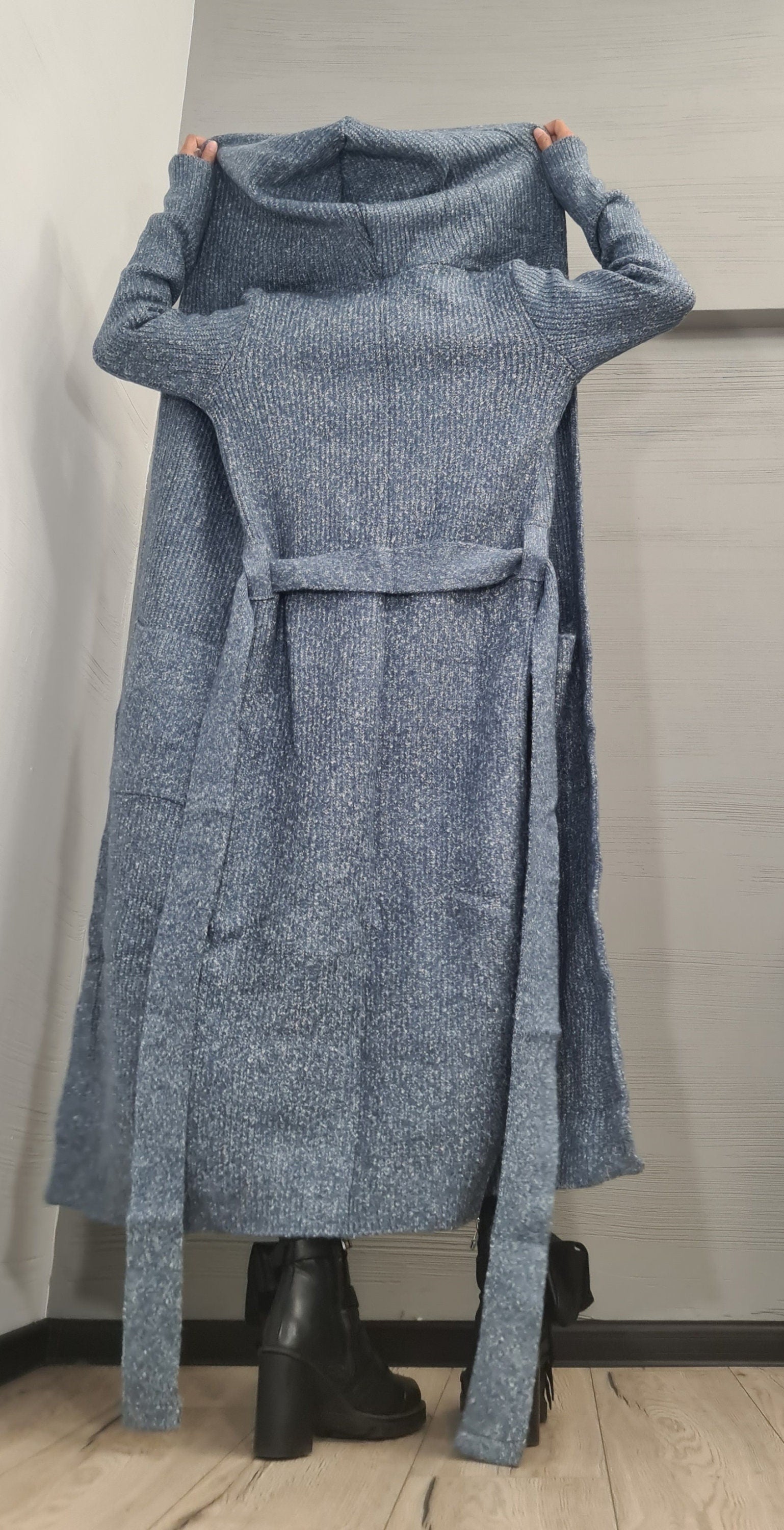 Hooded Cardigan for Women, Oversize Winter Maxi Cardigan, Cloak with Hood, Kimono Knit Cardigan Cape, Oversized Cardigan