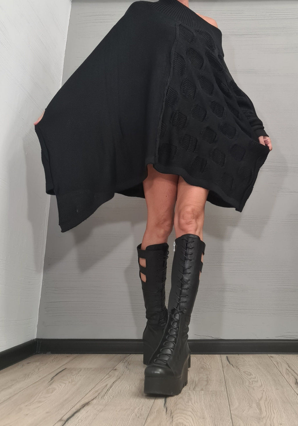 Asymmetrical Knitted Tunic, Avant Garde Tunic,Black Tunic Dress, Deconstructed Top, Gothic tunic, Loose Long Sleeve Top,New collection