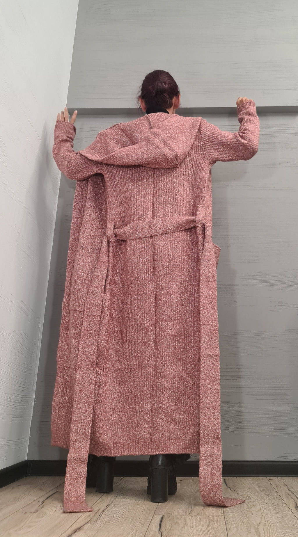 Hooded Ash roses Cardigan for Women, Oversize Winter Maxi Cardigan, Knit Cardigan, Knit Plus Size Clothing, Clothing Fall Sweater Coat