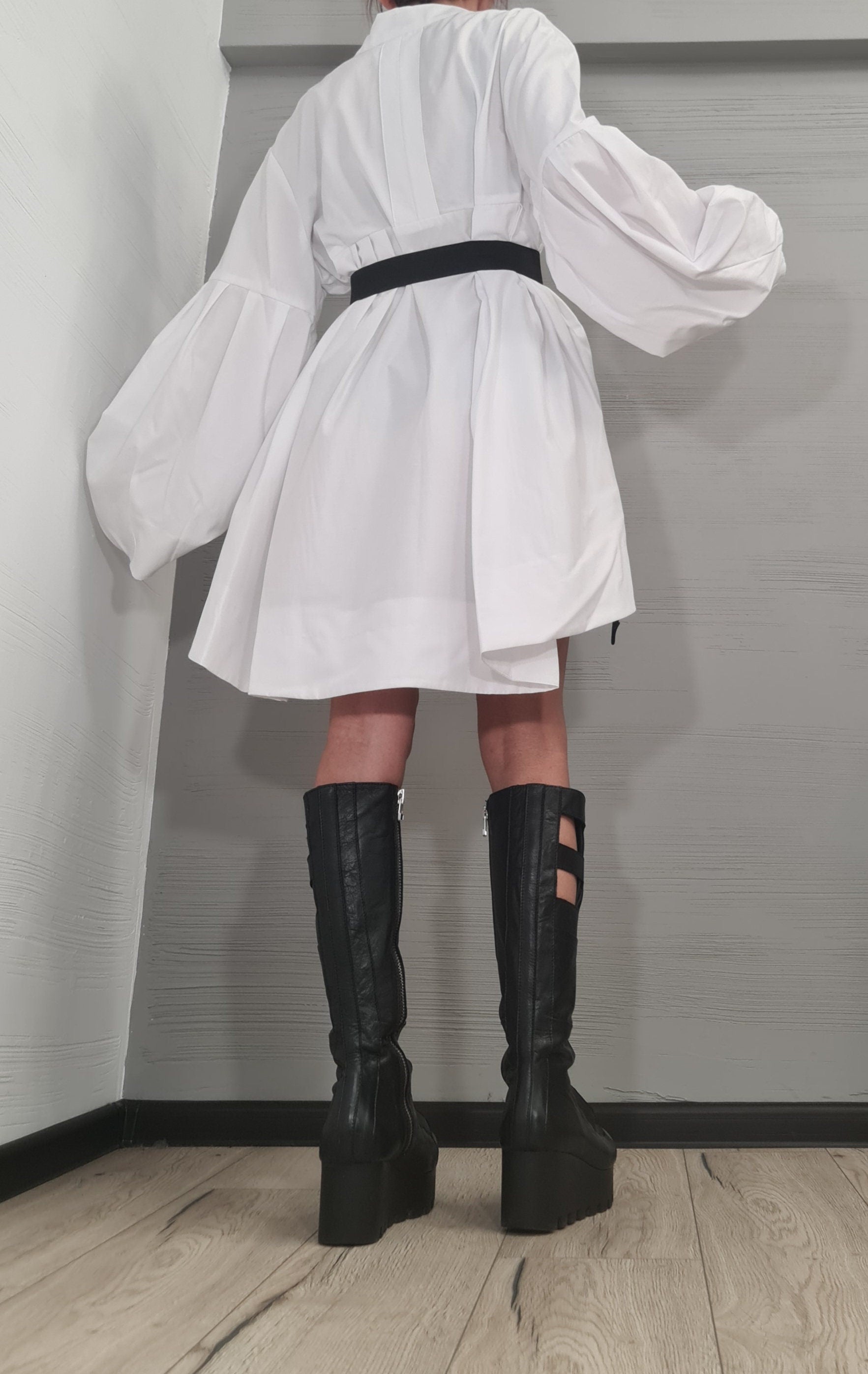 Extravagant White Shirt Dress, Loose Shirt Tunic, Gothic tunic, Extravagant Sleeve, Asymmetric Dress, Oversize Tunic, Casual Long Sleeve Top