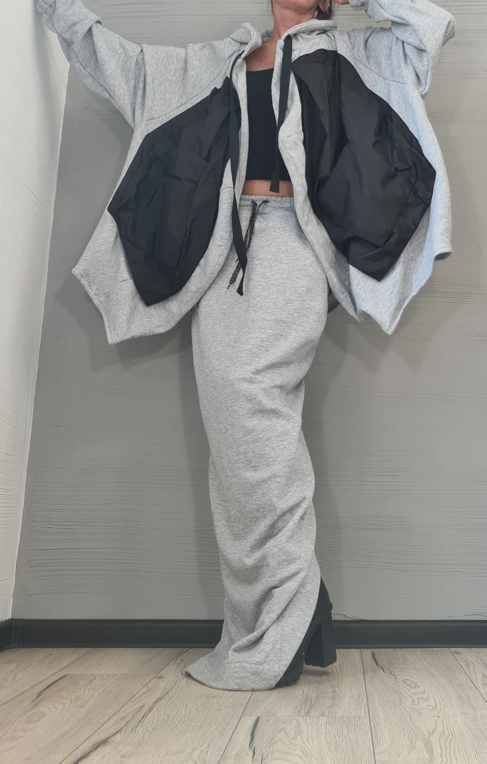 Loose Sweatshirt with a Pencil Skirt, Extravagant Cotton Women Costume, Women Skirt Suit, Plus Size Clothing, Women Casual Outfit