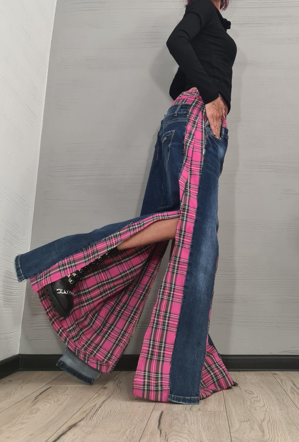 New collection Extravagant Long Skirt, Denim Pink Square Skirt, Deconstructed Avant Garde Skirt