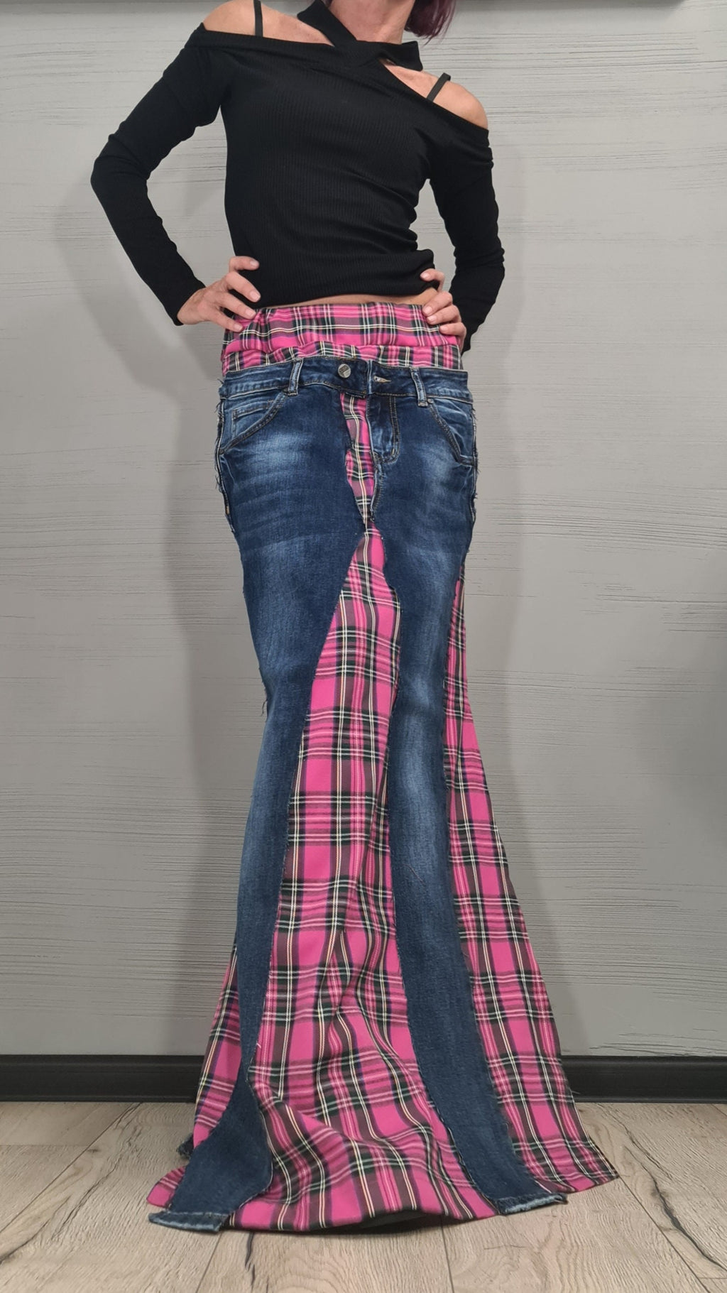 New collection Extravagant Long Skirt, Denim Pink Square Skirt, Deconstructed Avant Garde Skirt