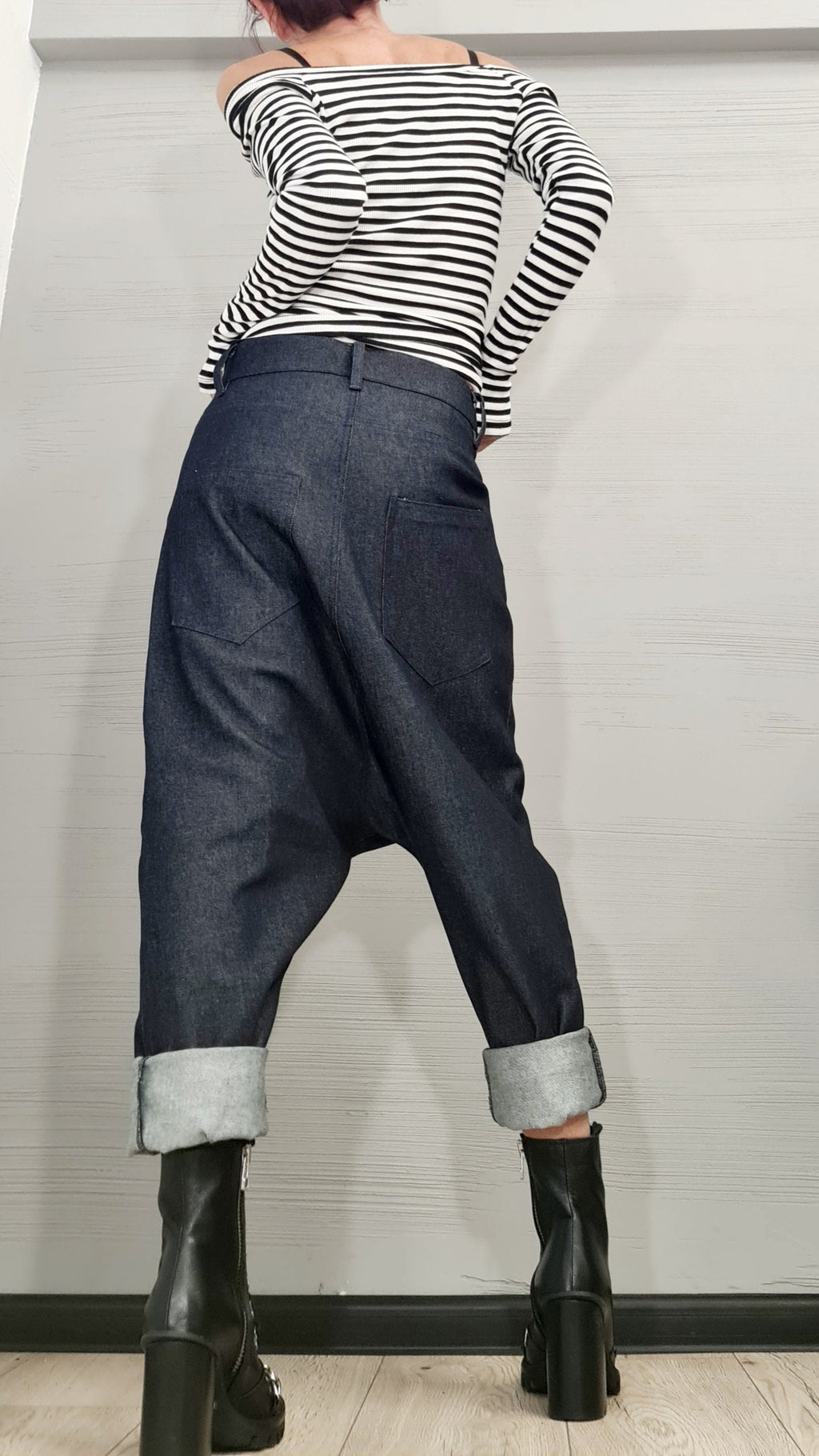 Casual Denim Harem Pants, Extravagant Pants, Unisex Denim, Women Denim Harem, DRESSSHOESCODE