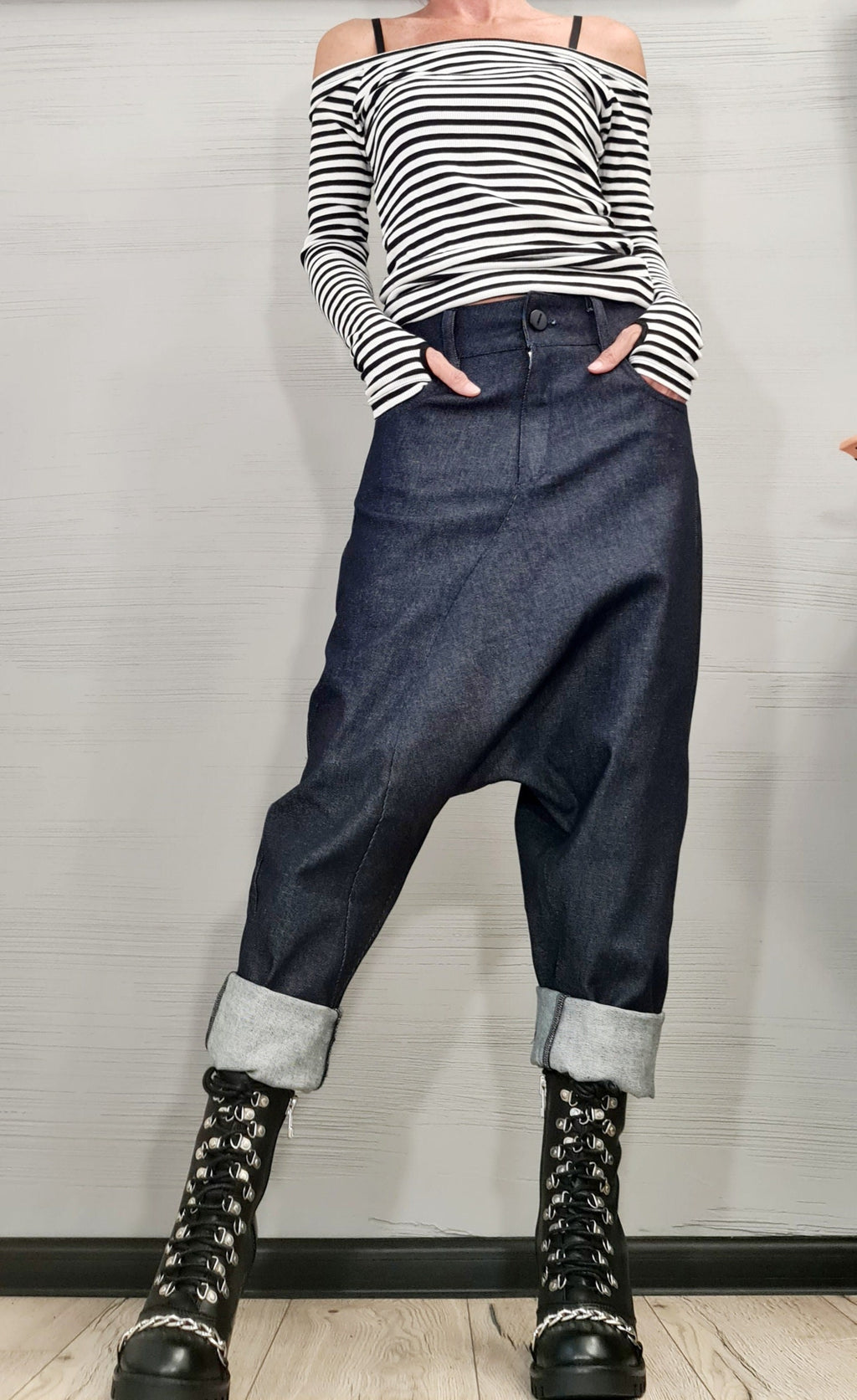 Casual Denim Harem Pants, Extravagant Pants, Unisex Denim, Women Denim Harem, DRESSSHOESCODE