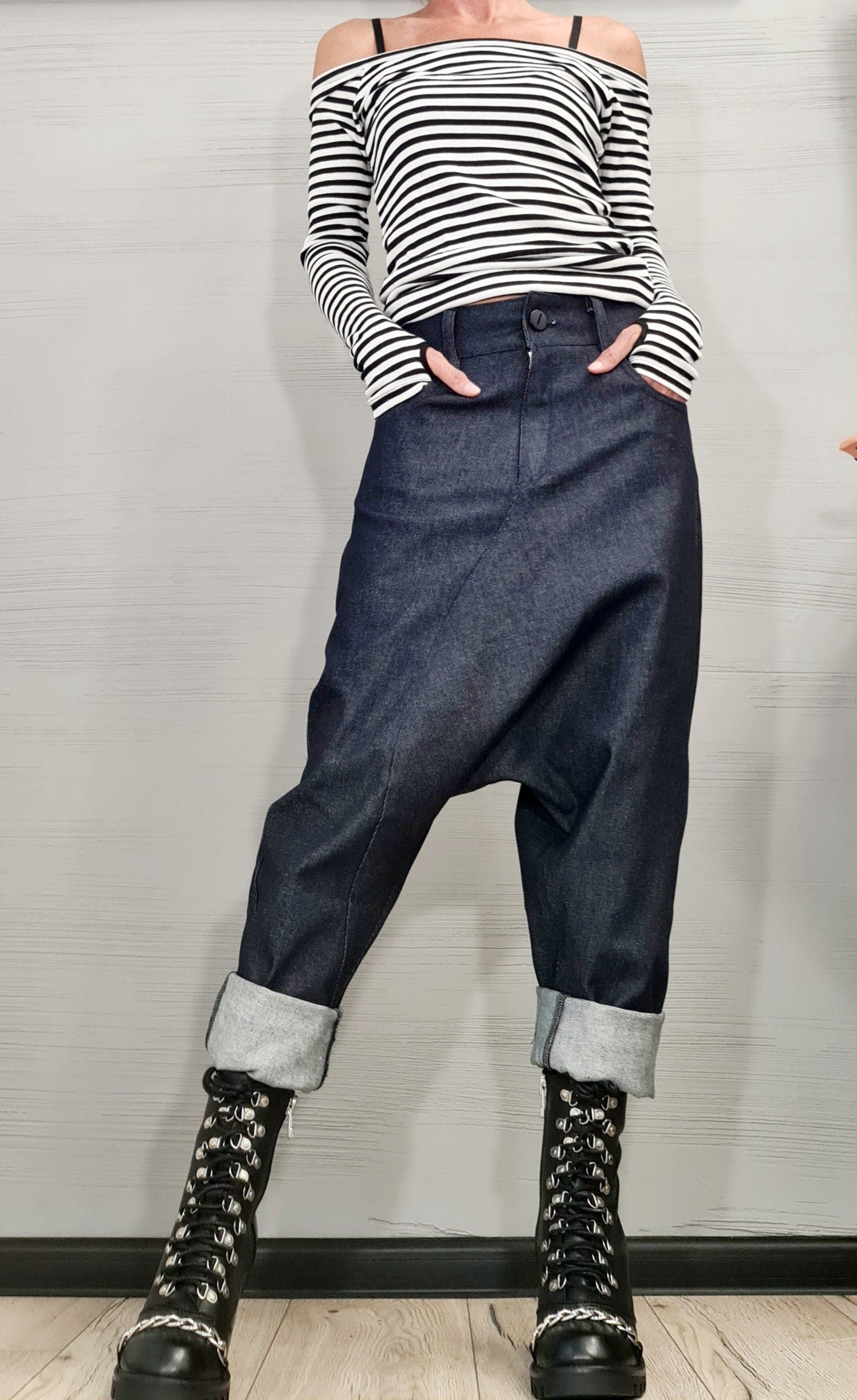 Casual Denim Harem Pants, Extravagant Pants, Unisex Denim, Women Denim Harem, DRESSSHOESCODE