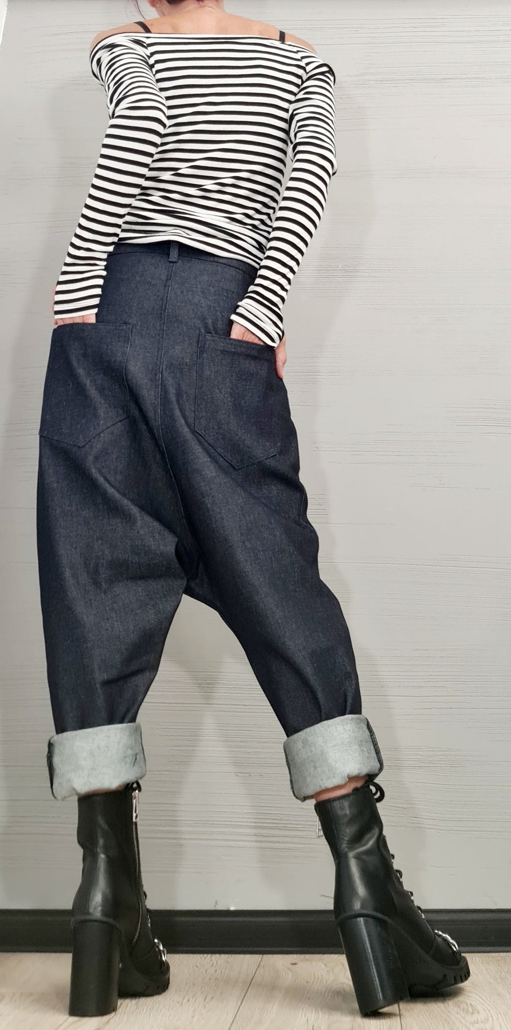 Casual Denim Harem Pants, Extravagant Pants, Unisex Denim, Women Denim Harem, DRESSSHOESCODE