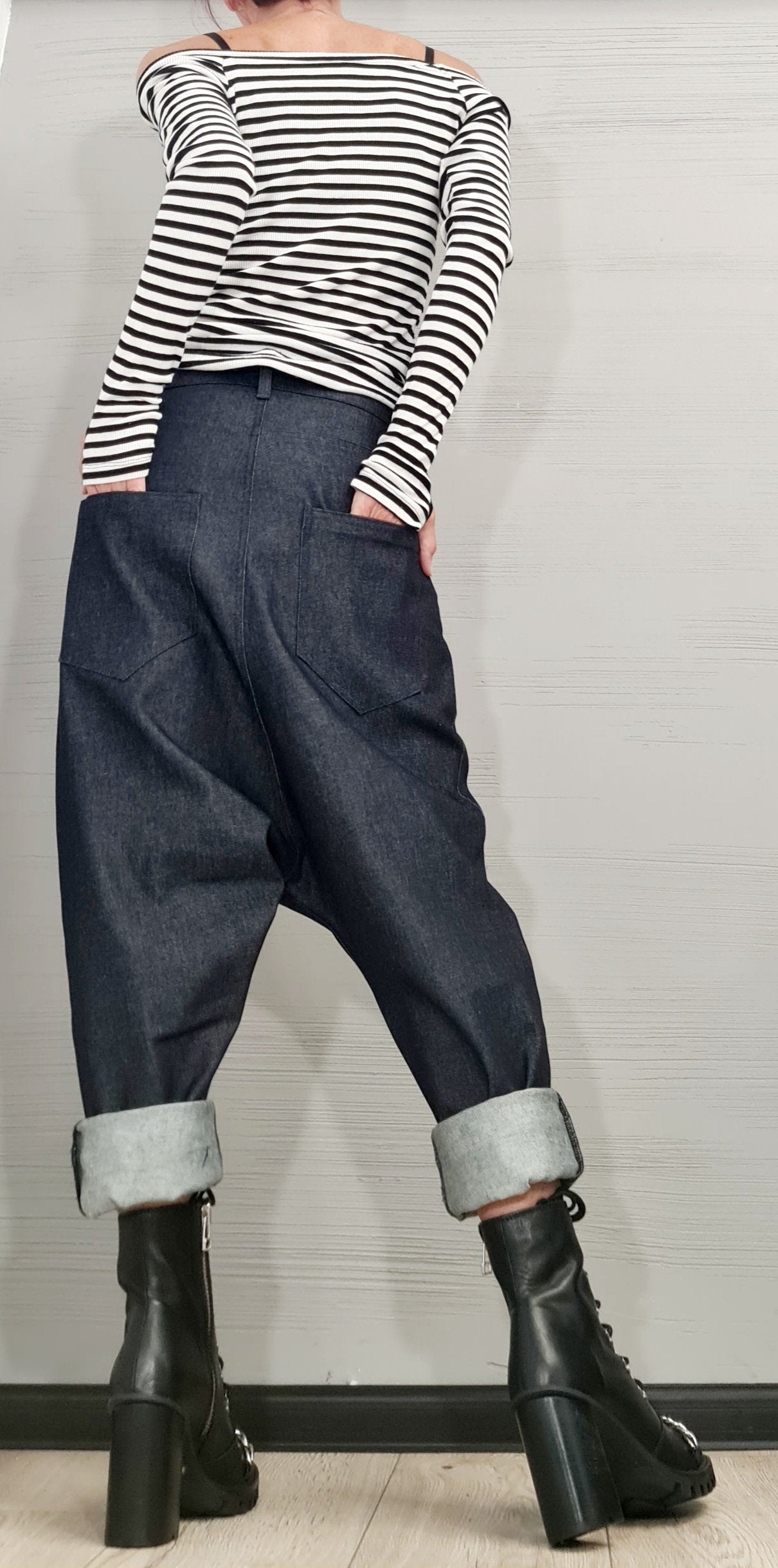 Casual Denim Harem Pants, Extravagant Pants, Unisex Denim, Women Denim Harem, DRESSSHOESCODE