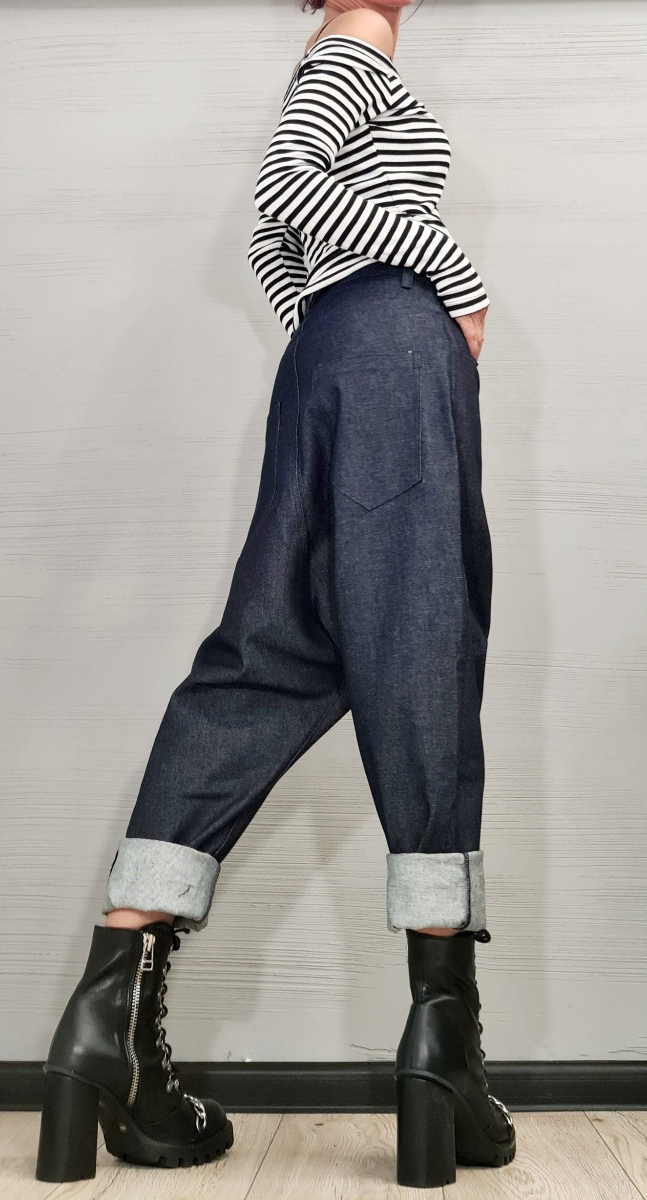 Casual Denim Harem Pants, Extravagant Pants, Unisex Denim, Women Denim Harem, DRESSSHOESCODE