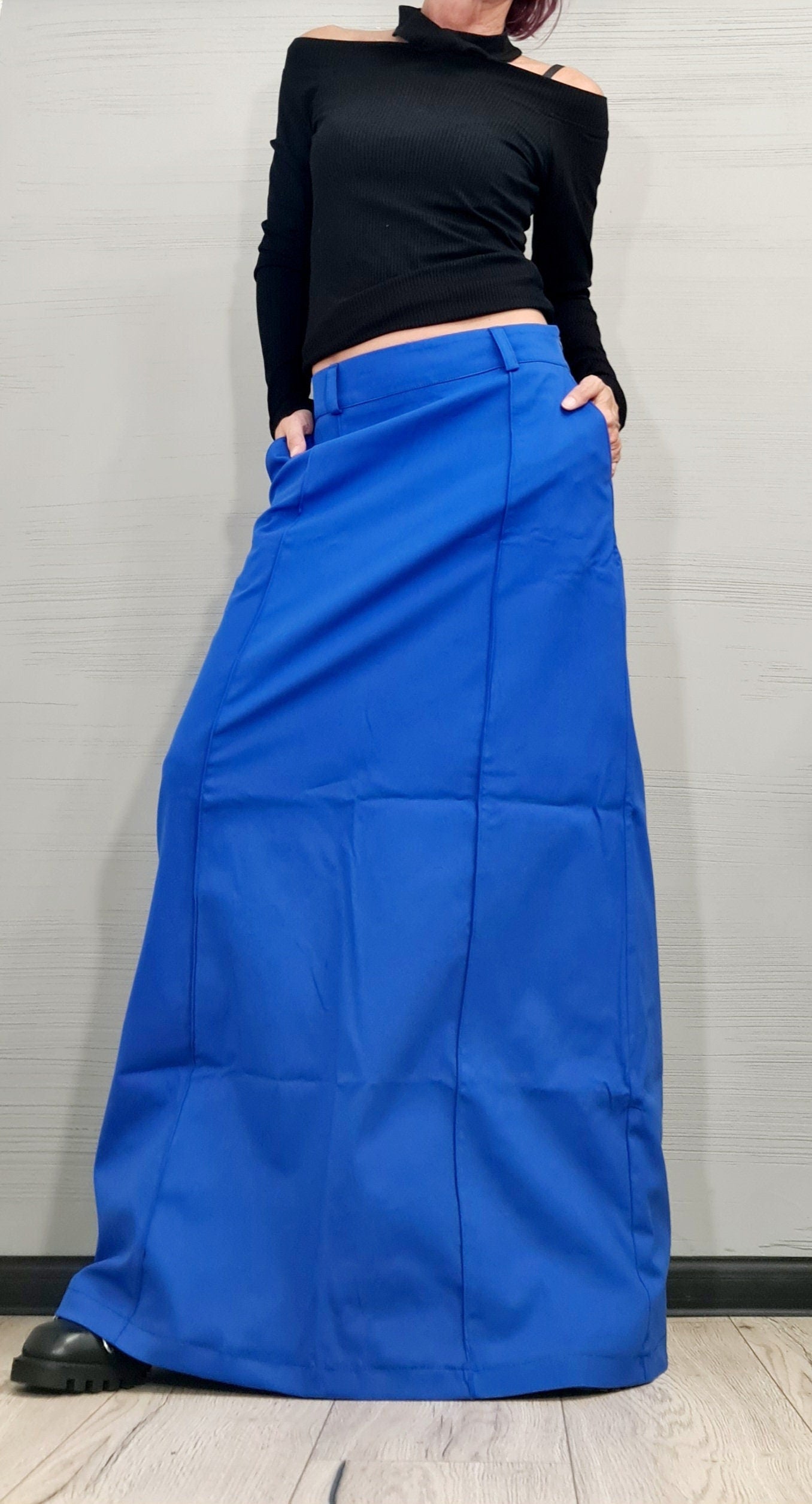 Long Sexy Skirt, Blue Extravagant Skirt, A Line Skirt, Long Slit Skirt, Gothic Skirt, Asymmetric Skirt, DRESSSHOESCODE