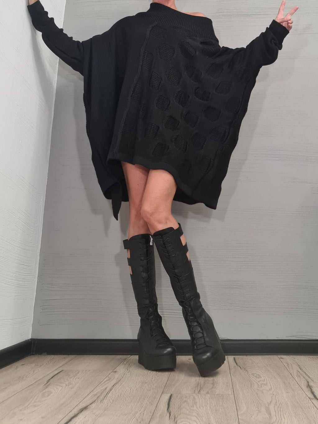 Asymmetrical Knitted Tunic, Avant Garde Tunic,Black Tunic Dress, Deconstructed Top, Gothic tunic, Loose Long Sleeve Top,New collection