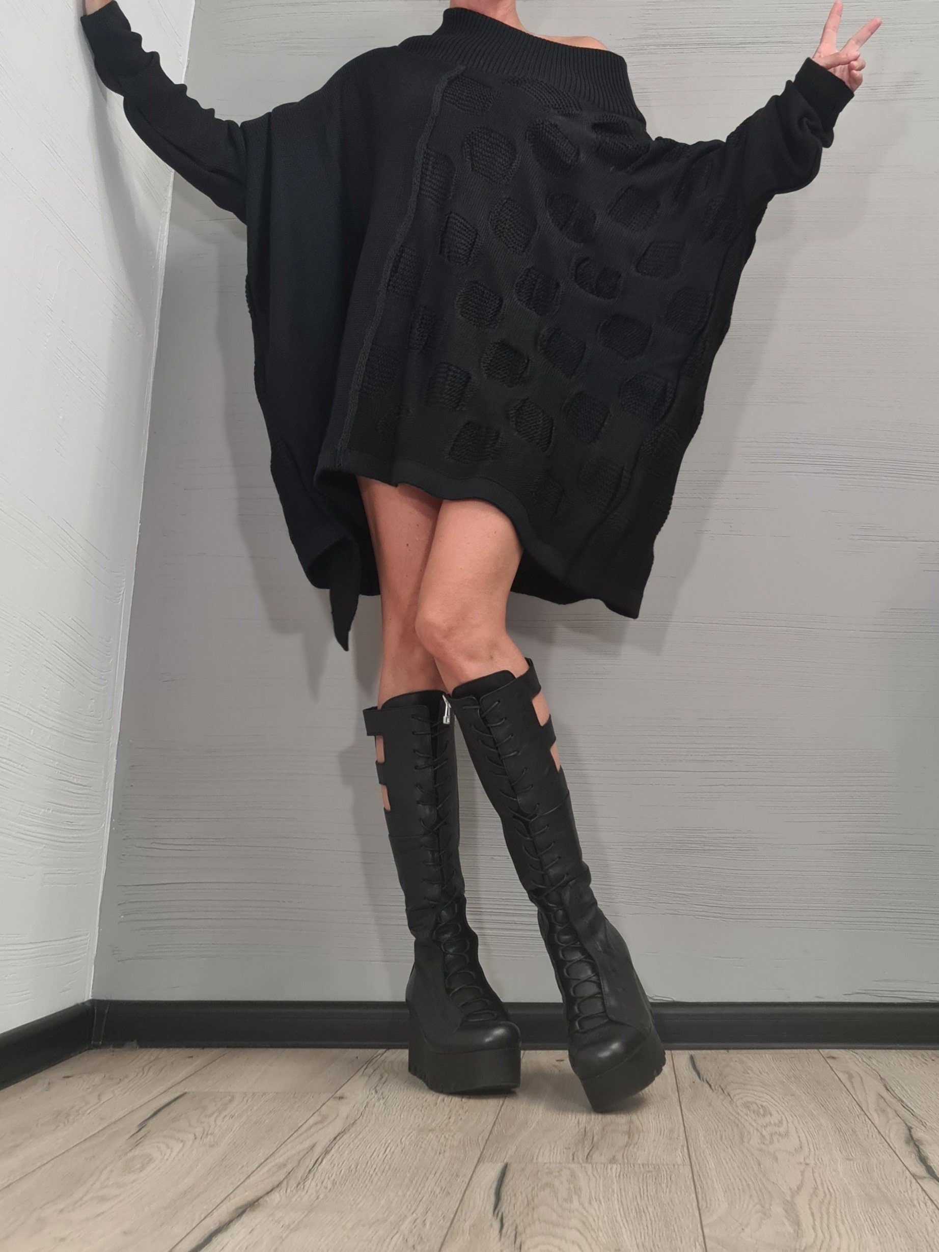 Asymmetrical Knitted Tunic, Avant Garde Tunic,Black Tunic Dress, Deconstructed Top, Gothic tunic, Loose Long Sleeve Top,New collection