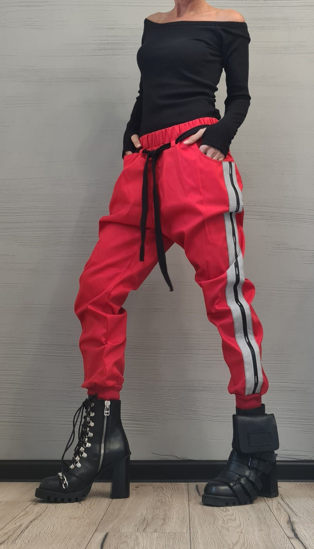 Extravagant Women Harem Pants, Women Baggy Trousers, Avant Garde Trousers, Red Loose Pants, Gothic Pants, Punk Pants