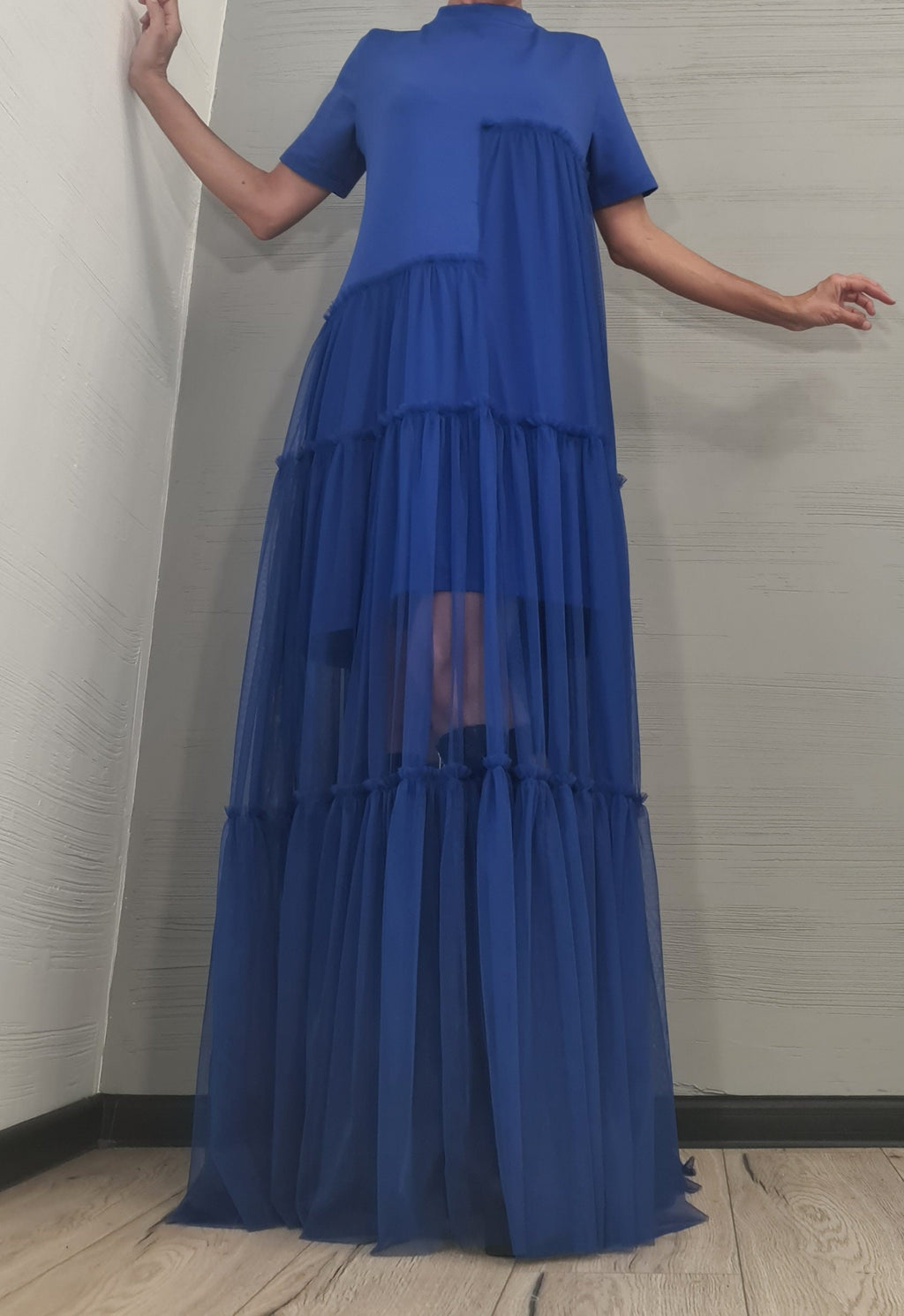 New collection Royal blue Extravagant Dress, Asymmetric Dress, Plus Size Clothing, Maxi Dress, Cocktail Dress, Party Tull Dress, Sexy Dress