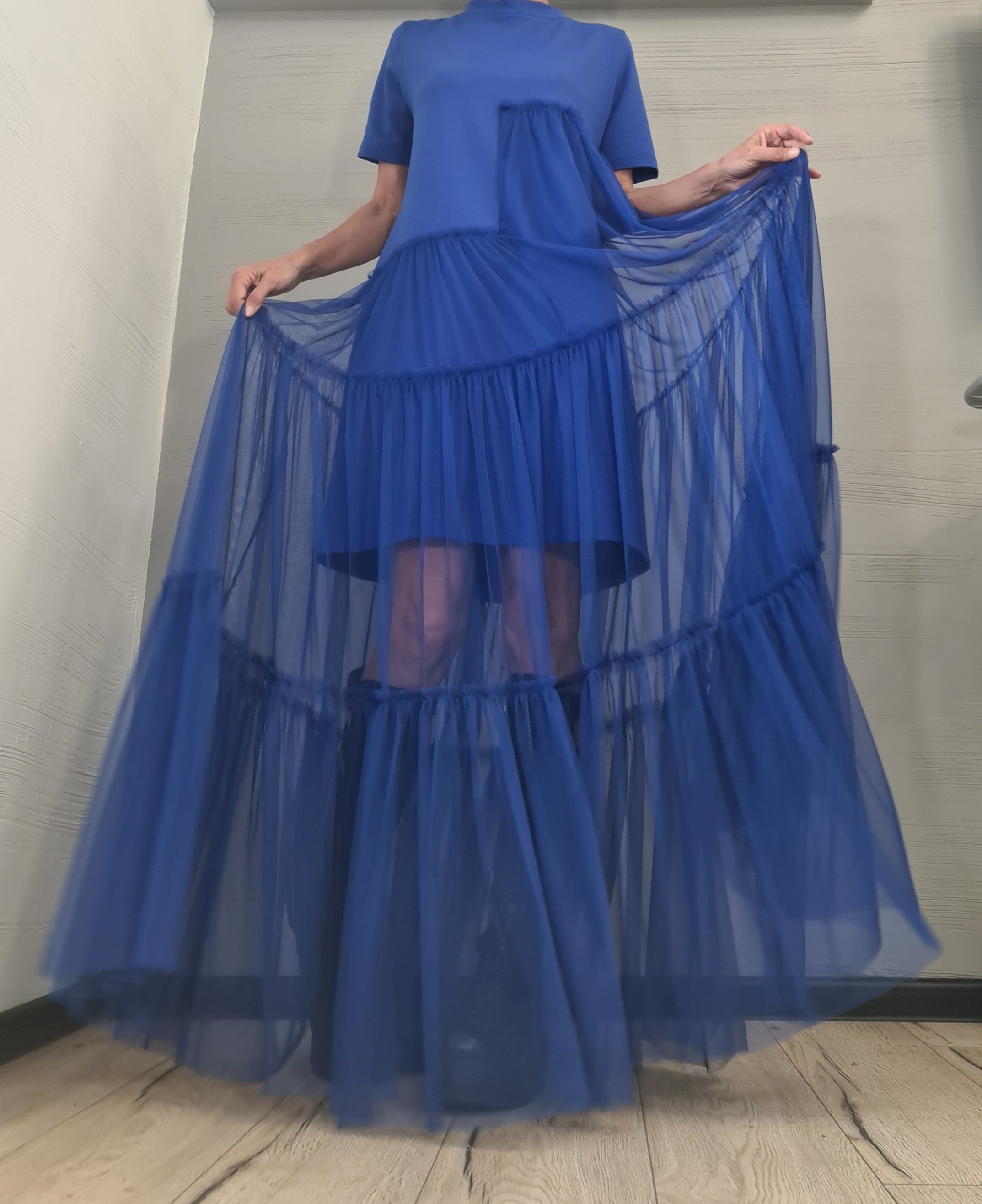 New collection Royal blue Extravagant Dress, Asymmetric Dress, Plus Size Clothing, Maxi Dress, Cocktail Dress, Party Tull Dress, Sexy Dress