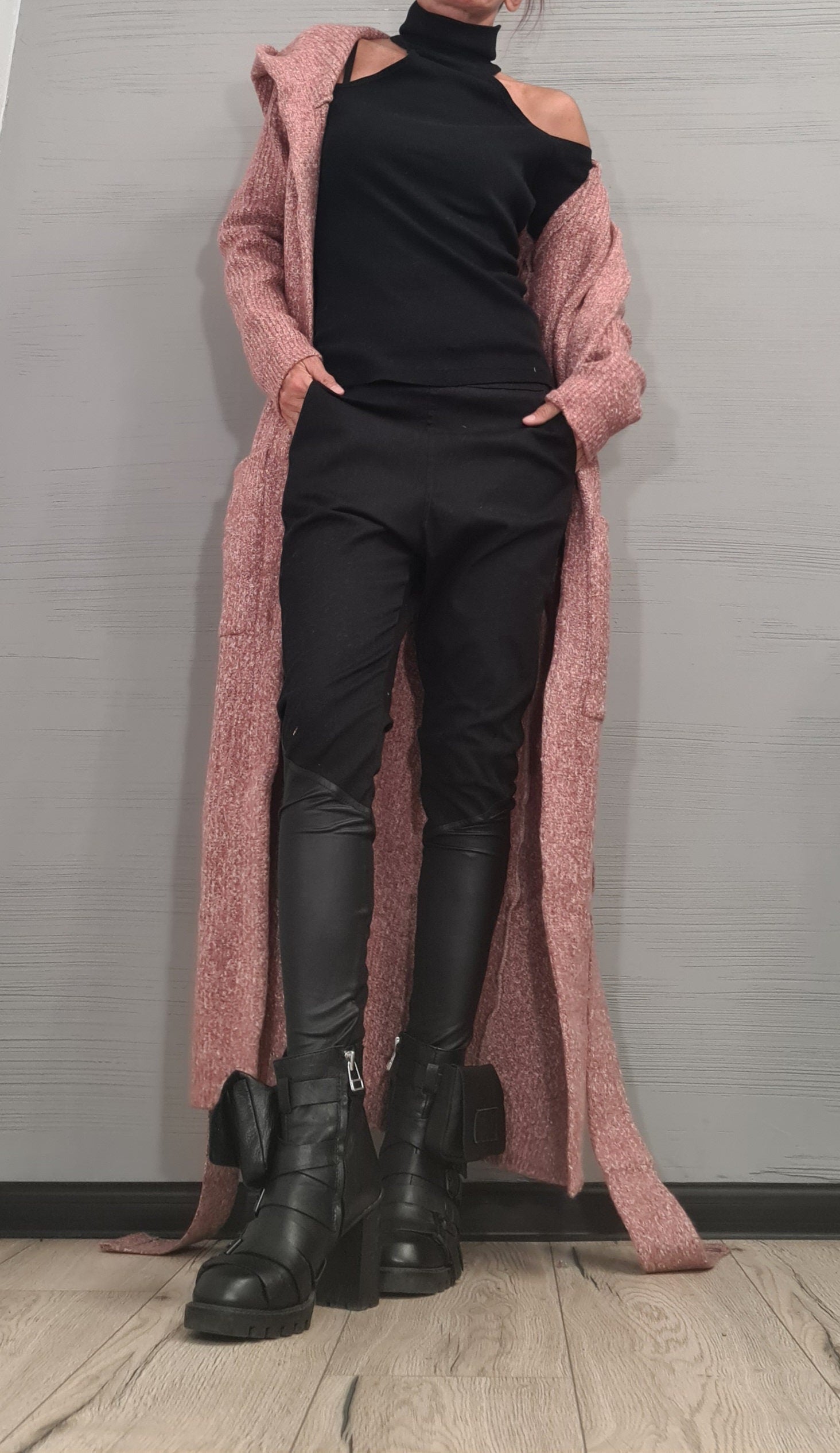 Hooded Ash roses Cardigan for Women, Oversize Winter Maxi Cardigan, Knit Cardigan, Knit Plus Size Clothing, Clothing Fall Sweater Coat