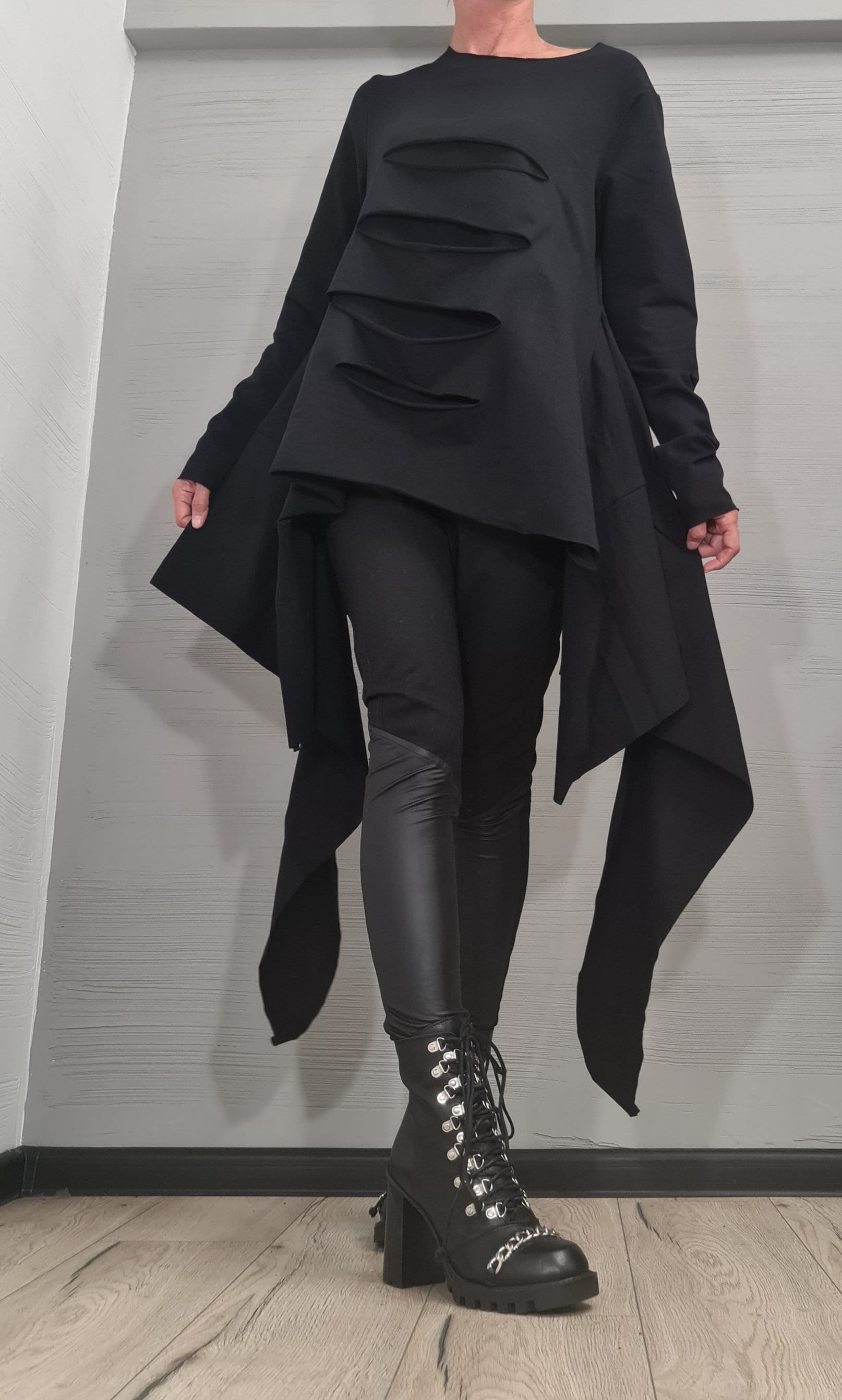 Avant Garde Light blue Tunic, Deconstructed Top, Loose Tunic, Asymmetric Blouse, Oversize Tunic, Long Sleeve