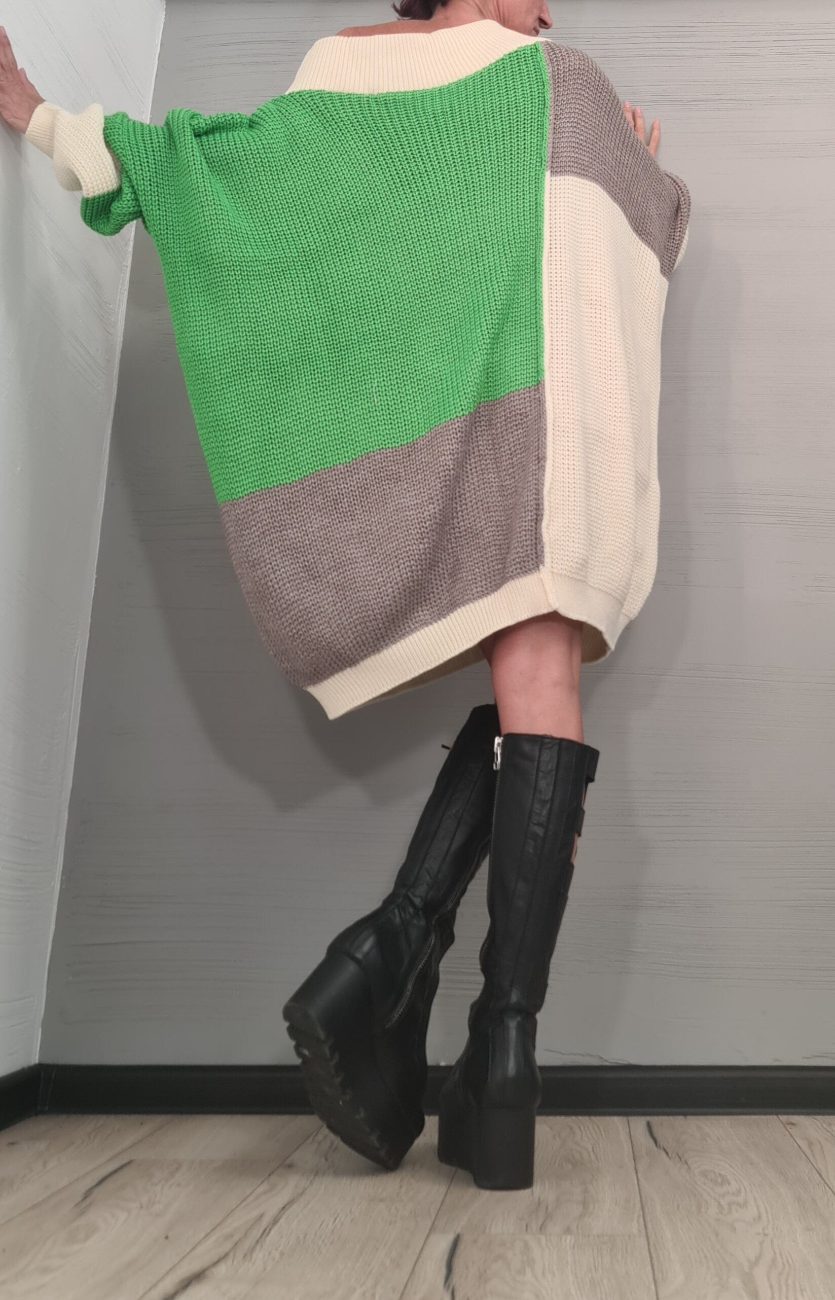 Asymmetrical Knitted Tunic Dress, Knit Dress for Women, Loose Knit Sweater, Oversize Sweater, Off Shoulder Knit Sweater, Plus Size