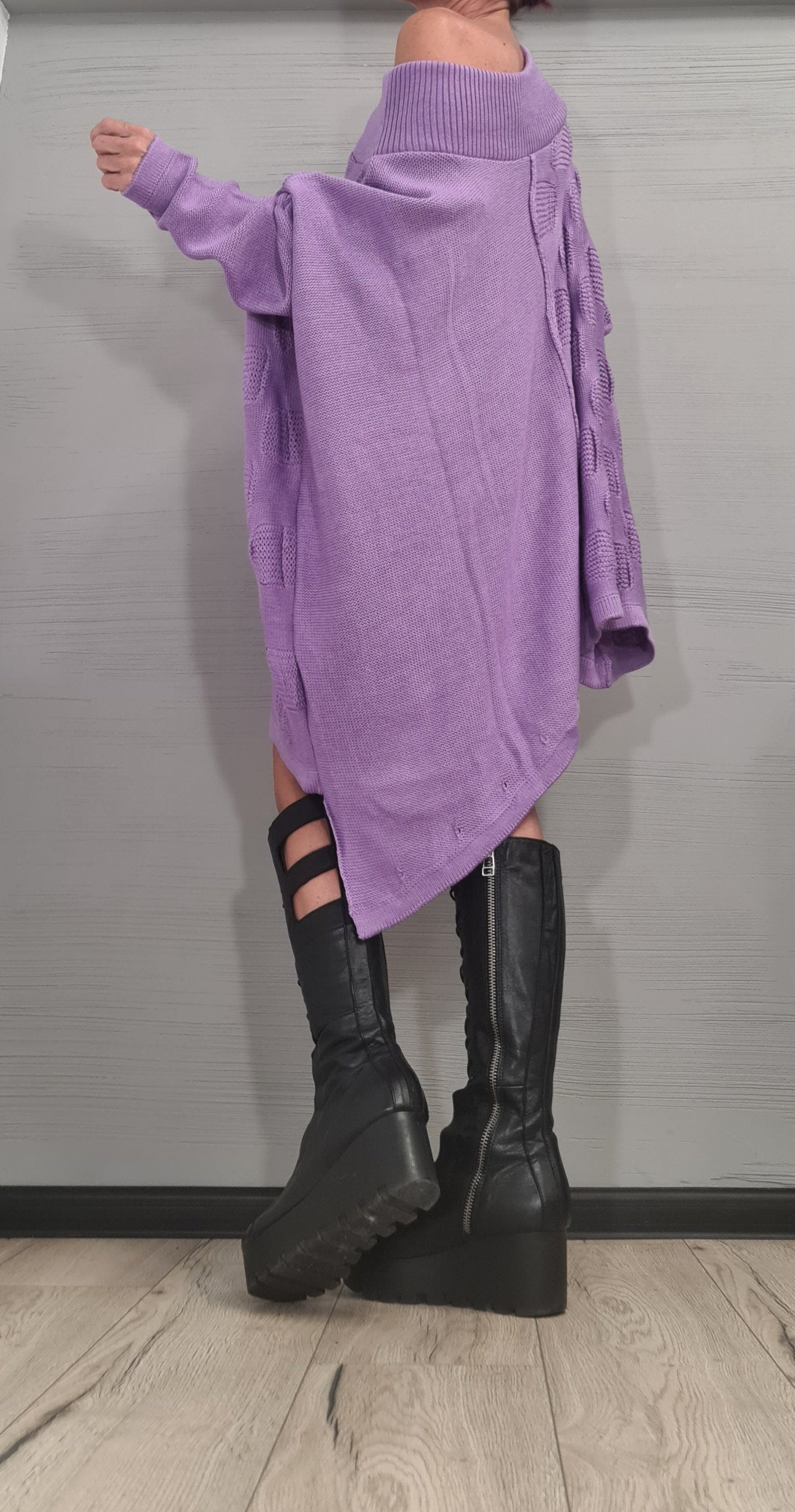 Asymmetrical Tunic, Avant Garde Tunic, Knitted Tunic Dress, Purple Top, Gothic tunic, Loose Long Sleeve Top,New collection