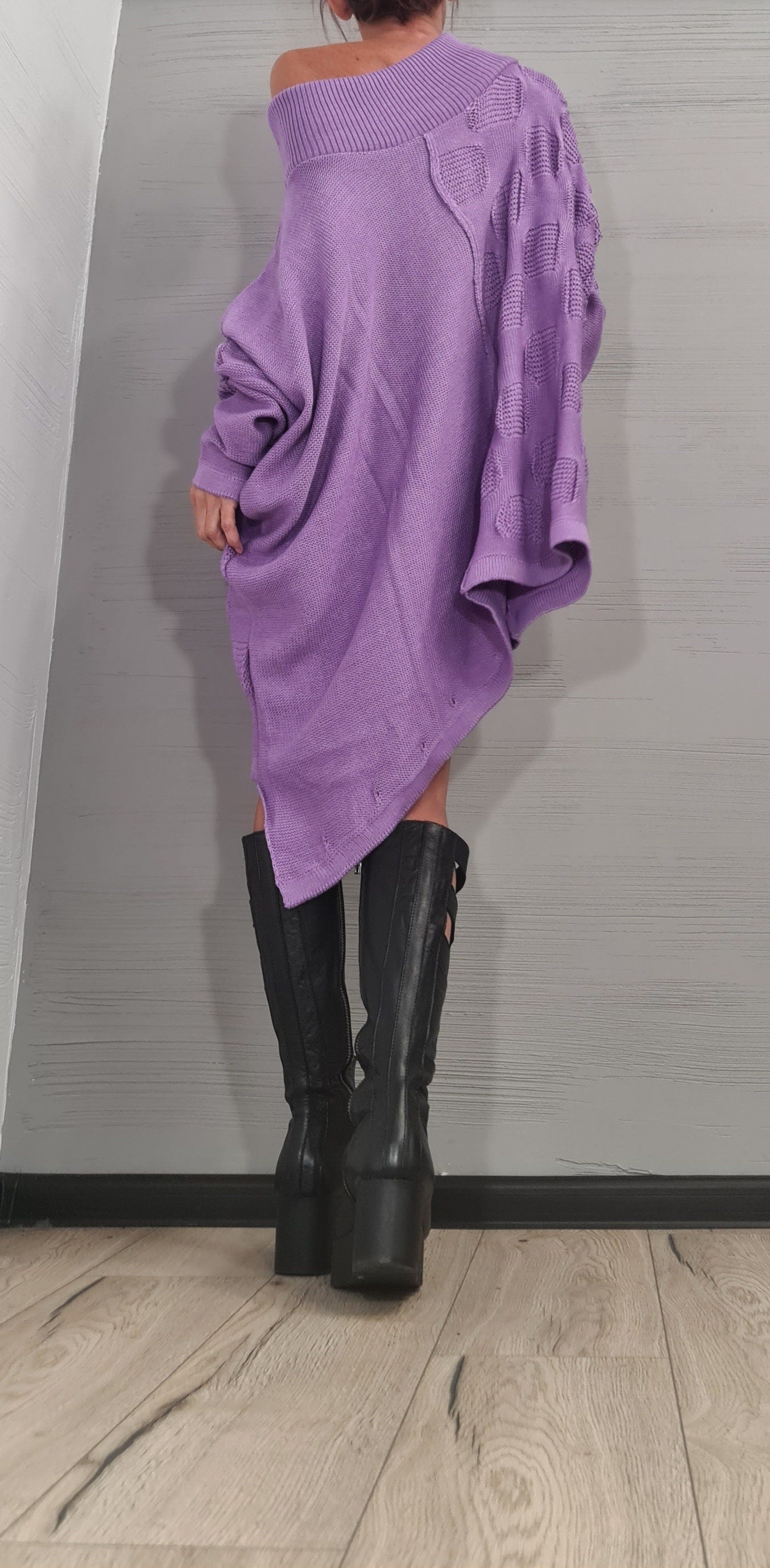 Asymmetrical Tunic, Avant Garde Tunic, Knitted Tunic Dress, Purple Top, Gothic tunic, Loose Long Sleeve Top,New collection