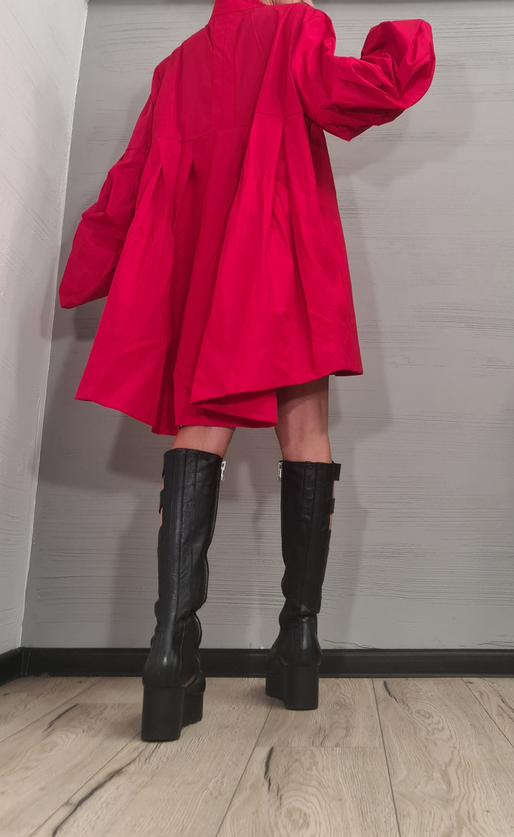 Extravagant  Red Shirt Dress, Loose Shirt Tunic, Gothic tunic, Extravagant Sleeve, Asymmetric Dress, Oversize Tunic, Casual Long Sleeve Top