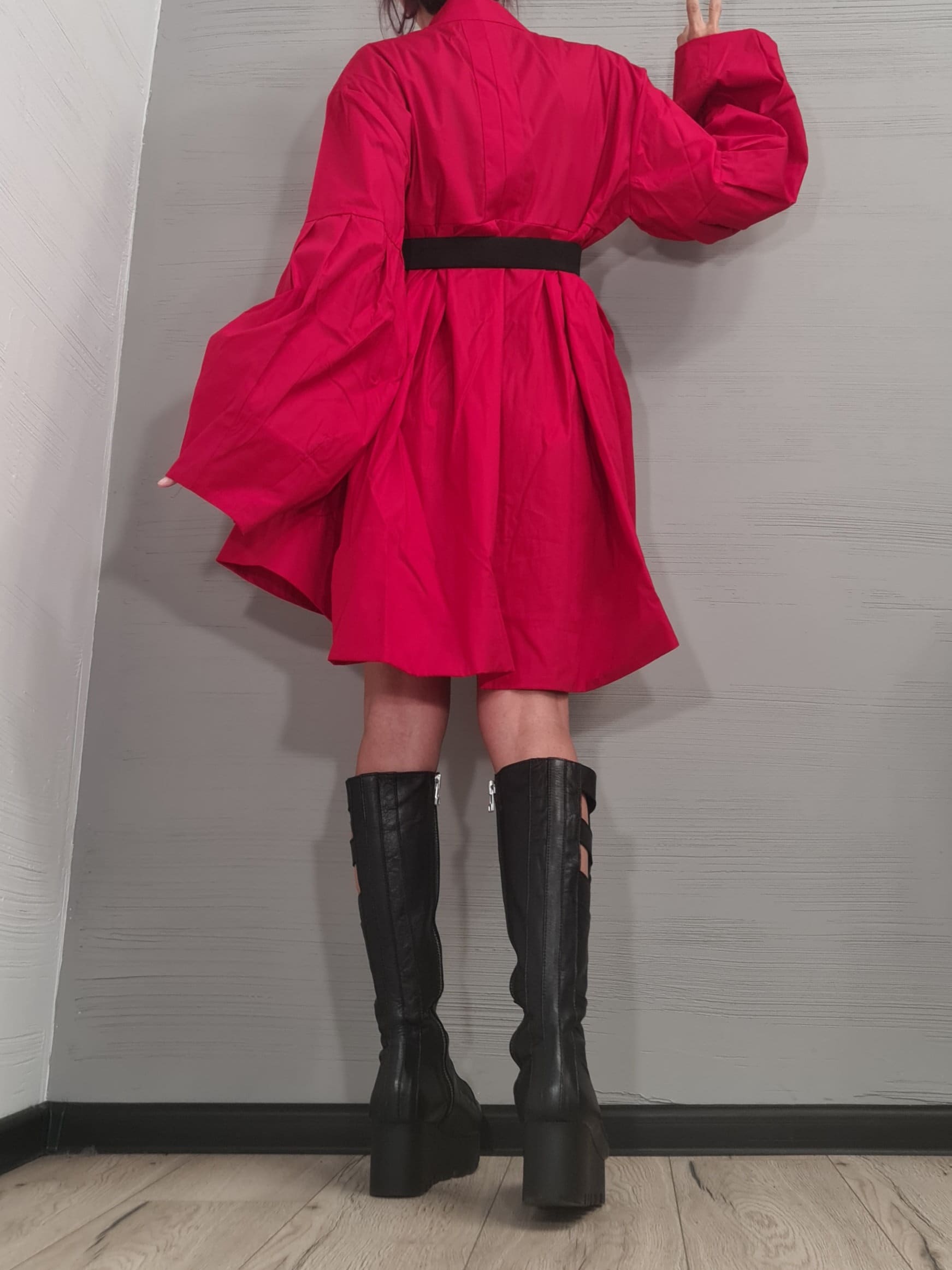 Extravagant  Red Shirt Dress, Loose Shirt Tunic, Gothic tunic, Extravagant Sleeve, Asymmetric Dress, Oversize Tunic, Casual Long Sleeve Top