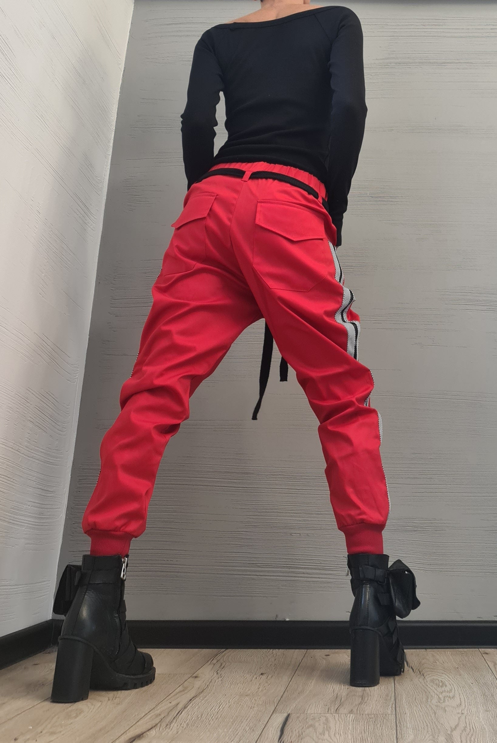 Extravagant Women Harem Pants, Women Baggy Trousers, Avant Garde Trousers, Red Loose Pants, Gothic Pants, Punk Pants
